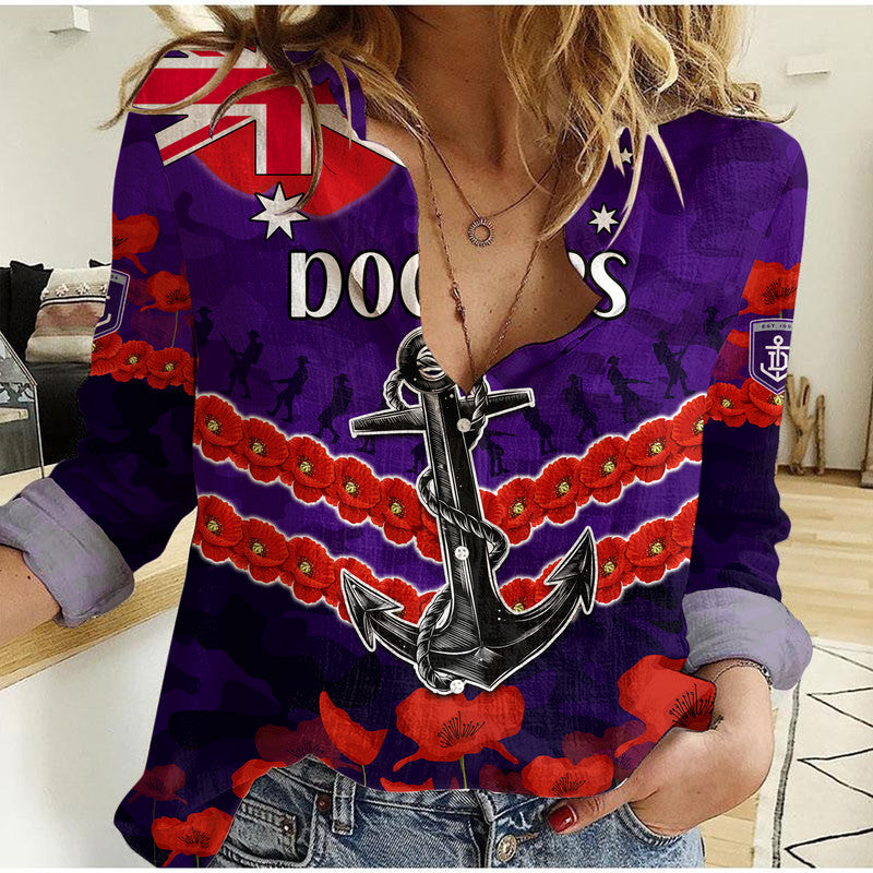 Dockers Football ANZAC Women Casual Shirt Lest We Forget - Vibe Hoodie Shop
