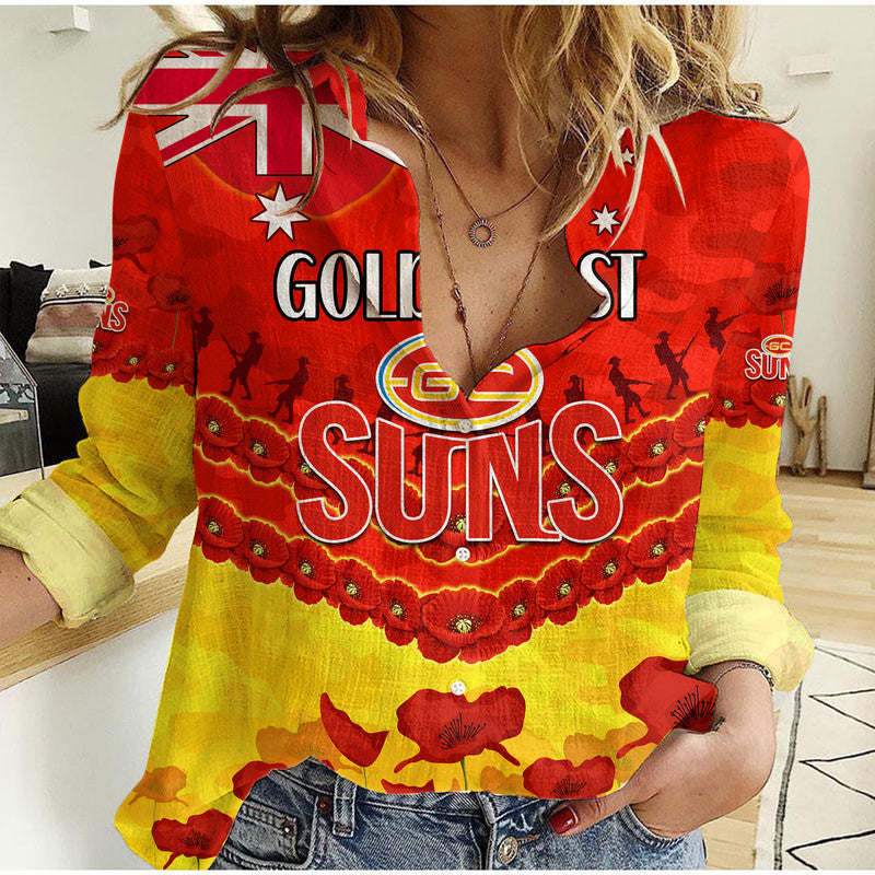 (Custom Personalised) Suns Football ANZAC Women Casual Shirt Lest We Forget - Vibe Hoodie Shop