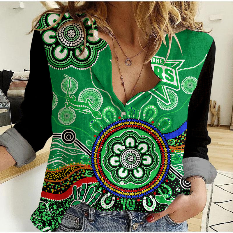 (Custom Personalised) Melbourne Stars Women Casual Shirt Cricket Indigenous Aboriginal Lizard Version - Vibe Hoodie Shop