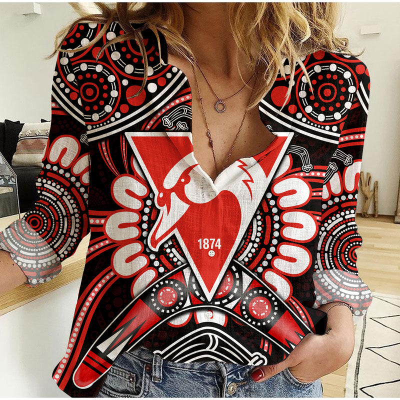 Swans Football Women Casual Shirt Boomerang Indigenous Dots - Vibe Hoodie Shop