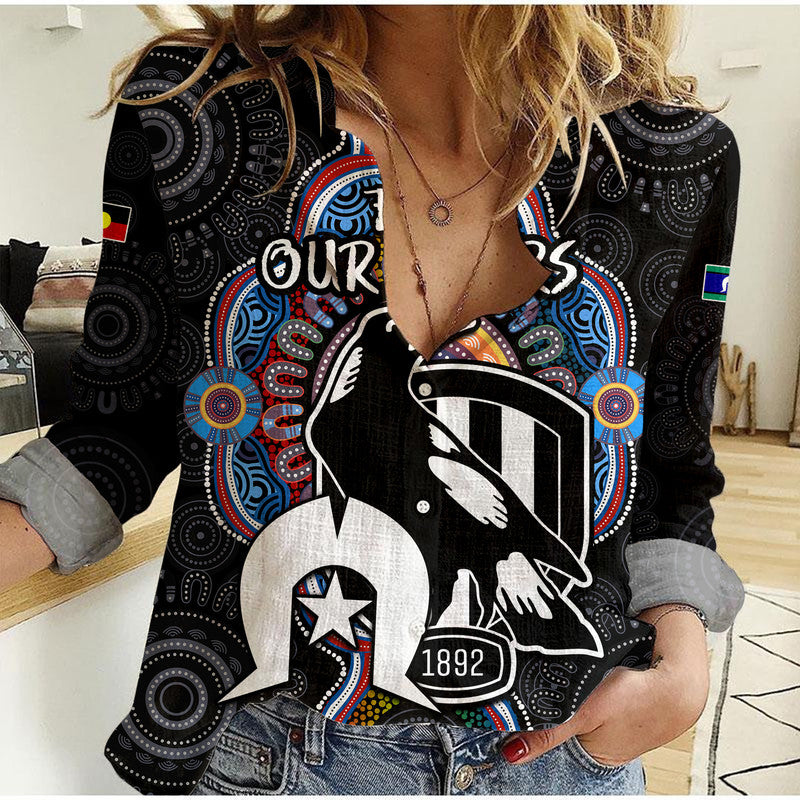 (Custom Personalised) Magpies Football NAIDOC Week 2023 Women Casual Shirt For Our Elders Indigenous - Vibe Hoodie Shop
