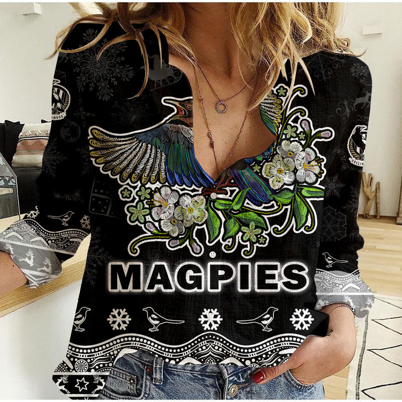 (Custom Personalised And Number) Collingwood Pies Unique Winter Season Women Casual Shirt Magpies Merry Christmas - Vibe Hoodie Shop