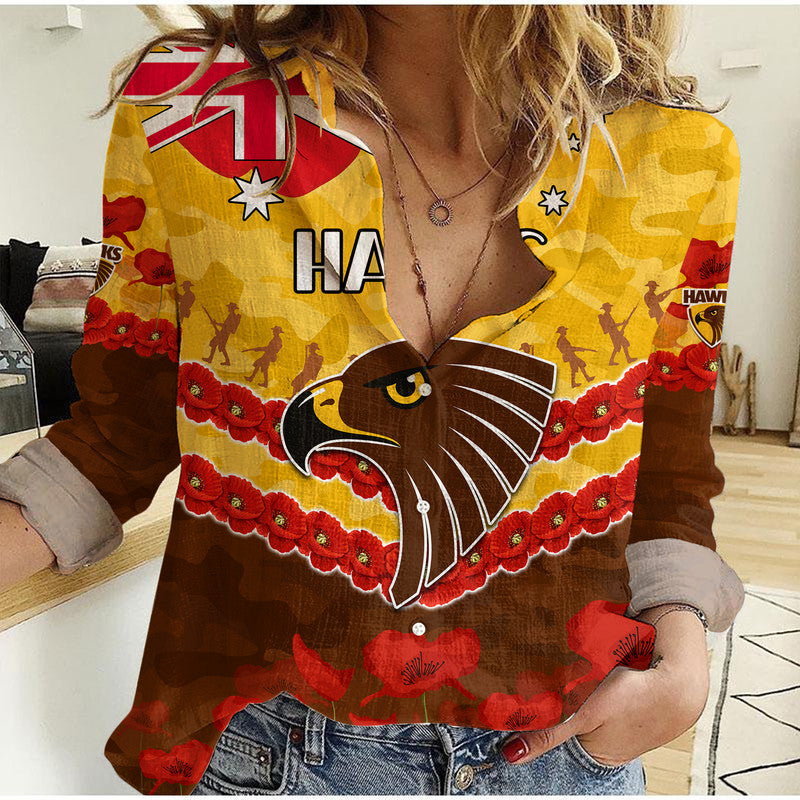 (Custom Personalised) Hawks Football ANZAC Women Casual Shirt Lest We Forget - Vibe Hoodie Shop