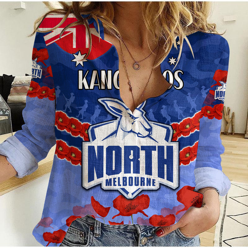 (Custom Personalised) Kangaroos Football ANZAC Women Casual Shirt Lest We Forget - Vibe Hoodie Shop