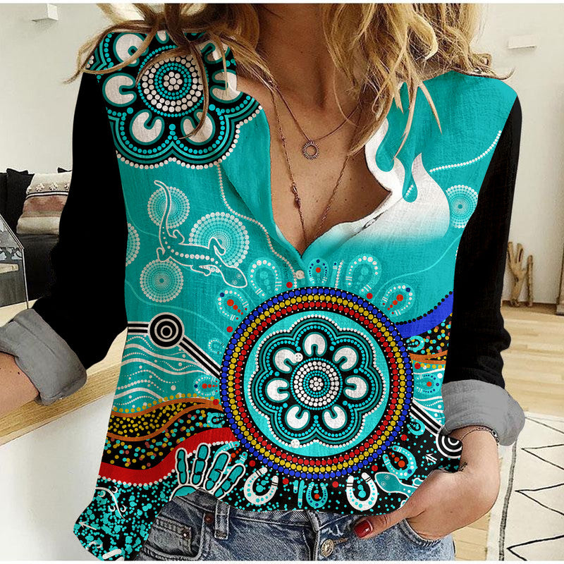 (Custom Personalised) Brisbane Heat Women Casual Shirt Cricket Indigenous Aboriginal Lizard Version - Vibe Hoodie Shop