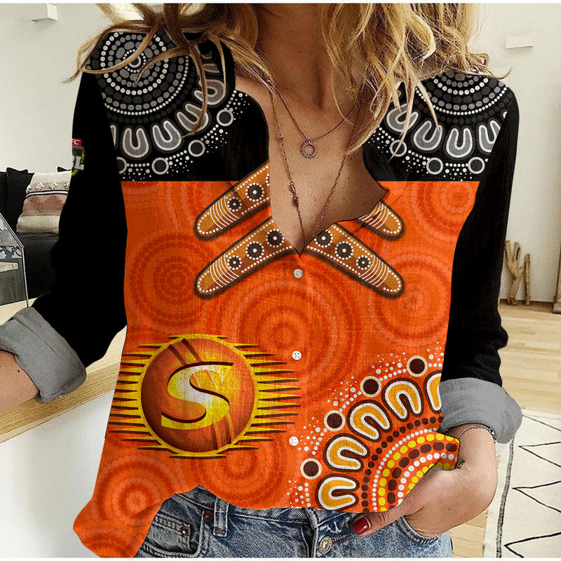 (Custom Personalised) Perth Scorchers Cricket Women Casual Shirt Aboriginal Double Boomerang - Vibe Hoodie Shop