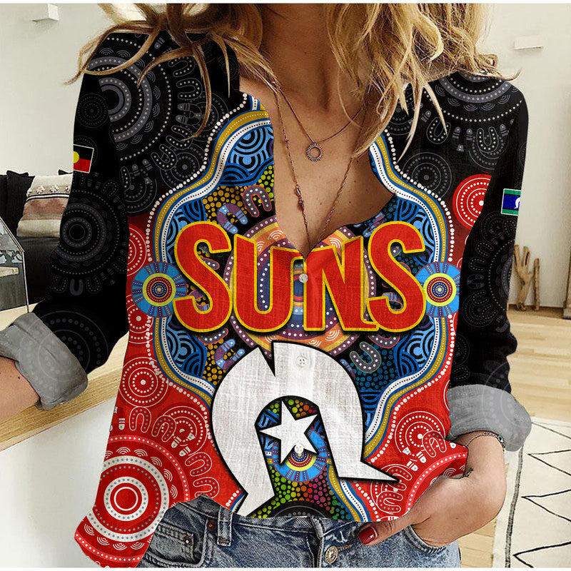 Suns Football NAIDOC Week Women Casual Shirt Indigenous - Vibe Hoodie Shop