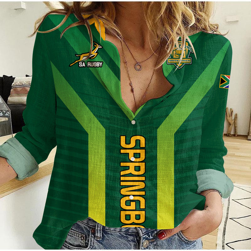 South Africa Rugby Women Casual Shirt Springboks Sporty Style - Vibe Hoodie Shop