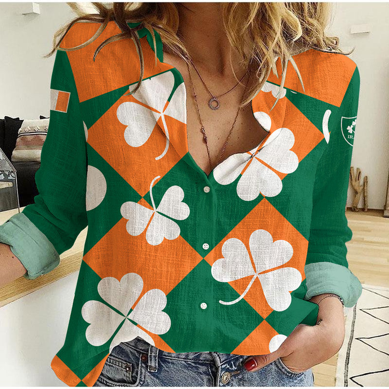 (Custom Text And Number) Ireland Rugby Sevens Women Casual Shirt Shamrock Sporty Style - Vibe Hoodie Shop