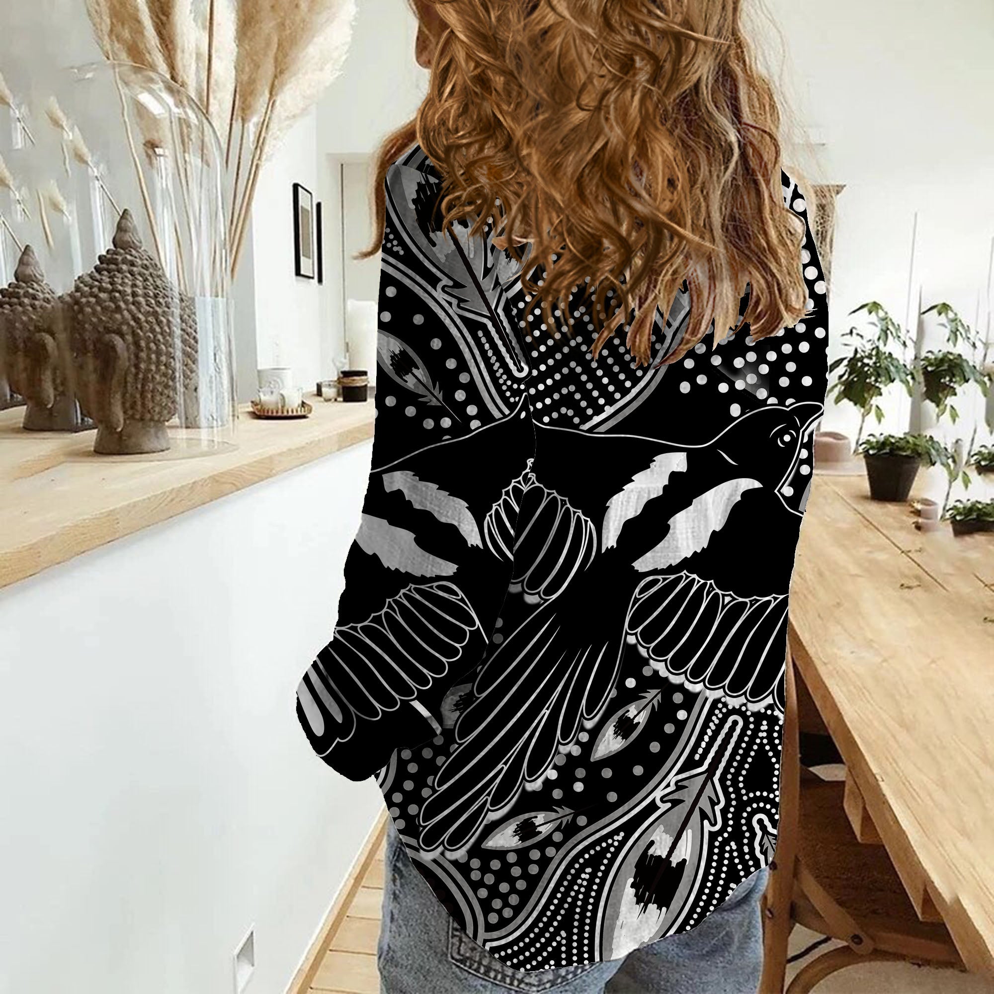 Collingwood Magpies Women Casual Shirt Aboriginal Art - Vibe Hoodie Shop