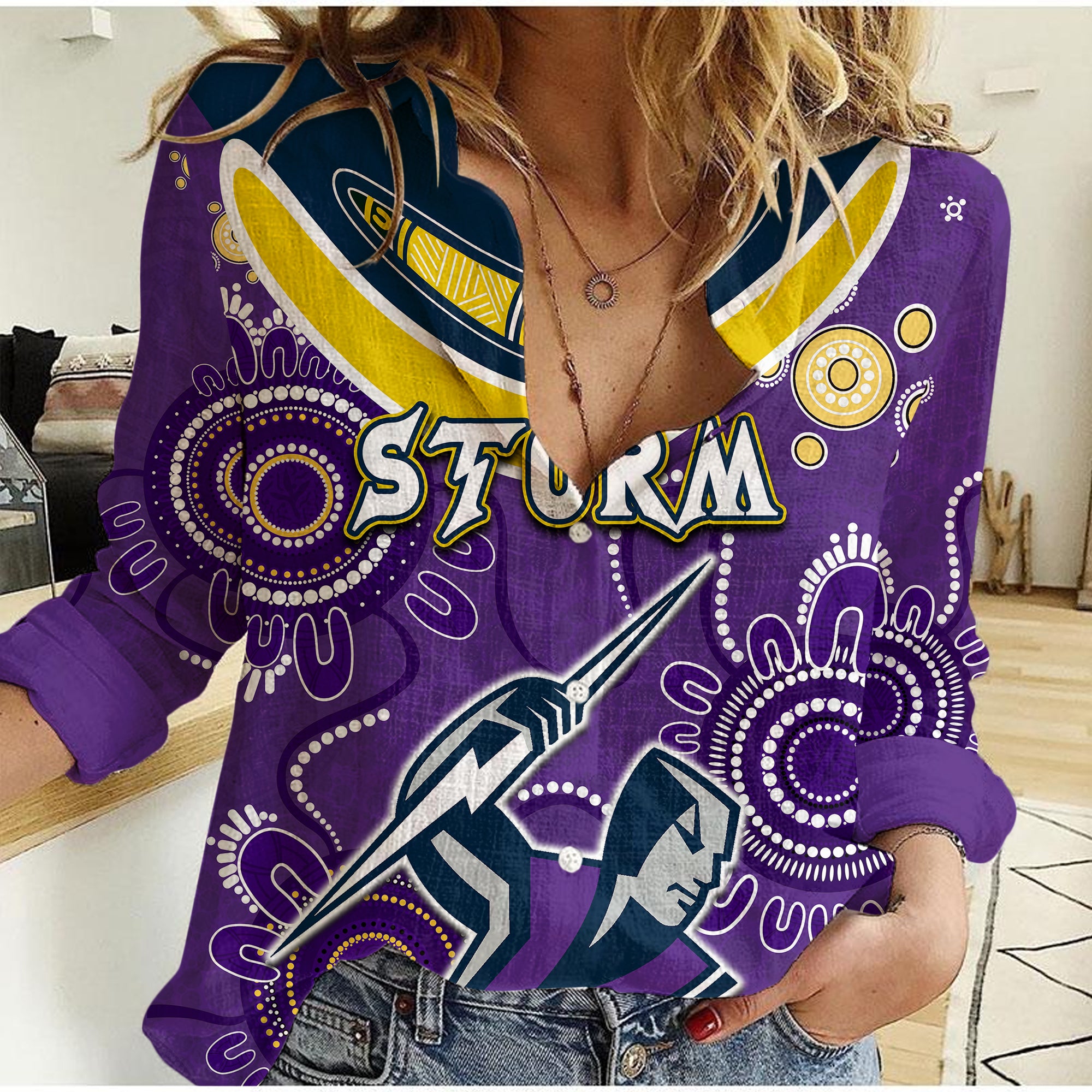 Go Storm Rugby Aboriginal Boomerang Casual Shirt - Vibe Hoodie Shop