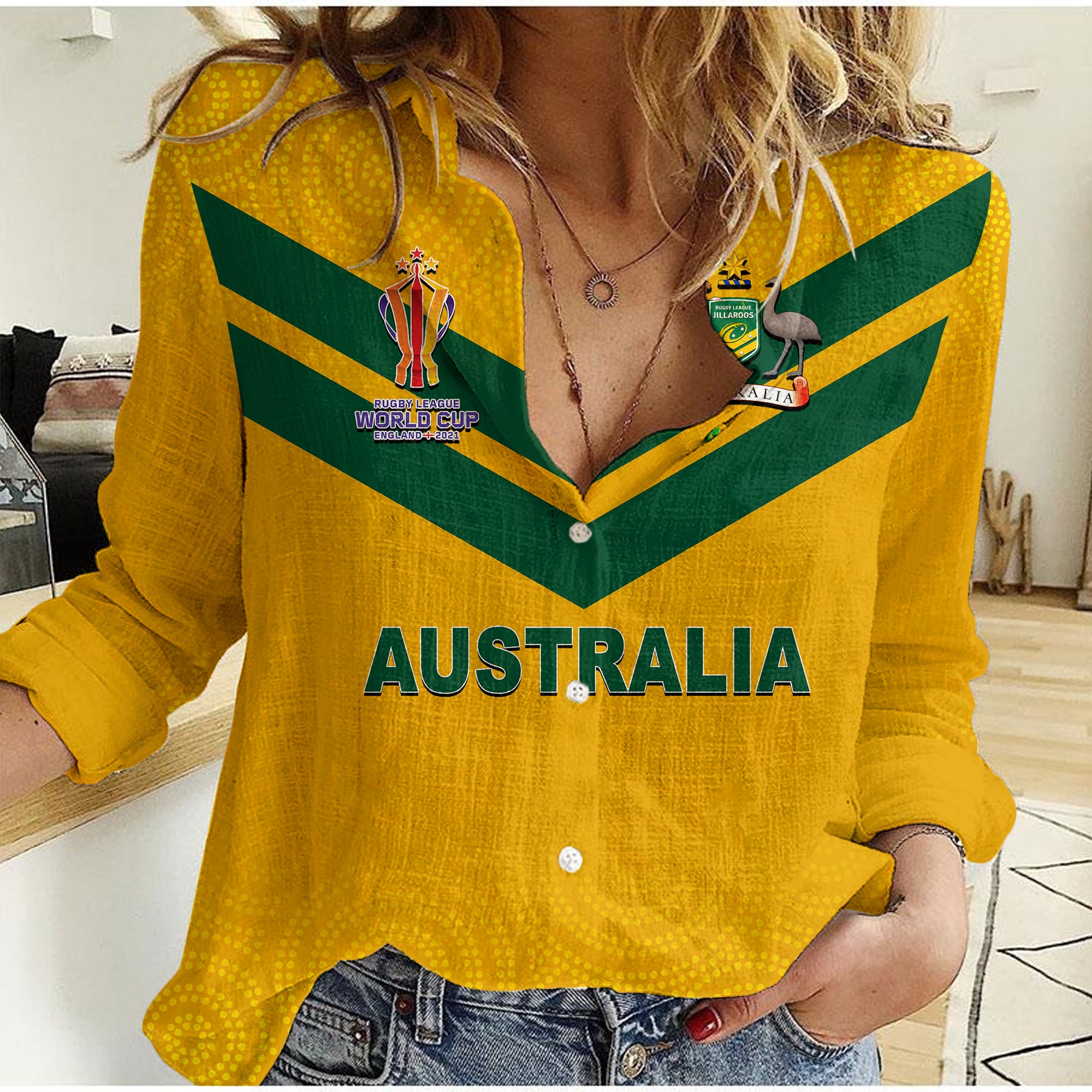 (Custom Personalised And Number) Australia Jillaroos Rugby Casual Shirt Women World Cup 2022 - Vibe Hoodie Shop