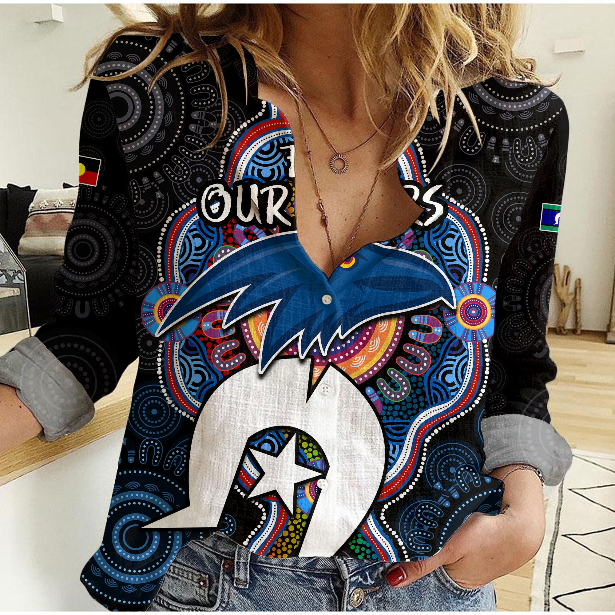 (Custom Personalised) Crows Football NAIDOC Week 2023 Women Casual Shirt For Our Elders Indigenous - Vibe Hoodie Shop