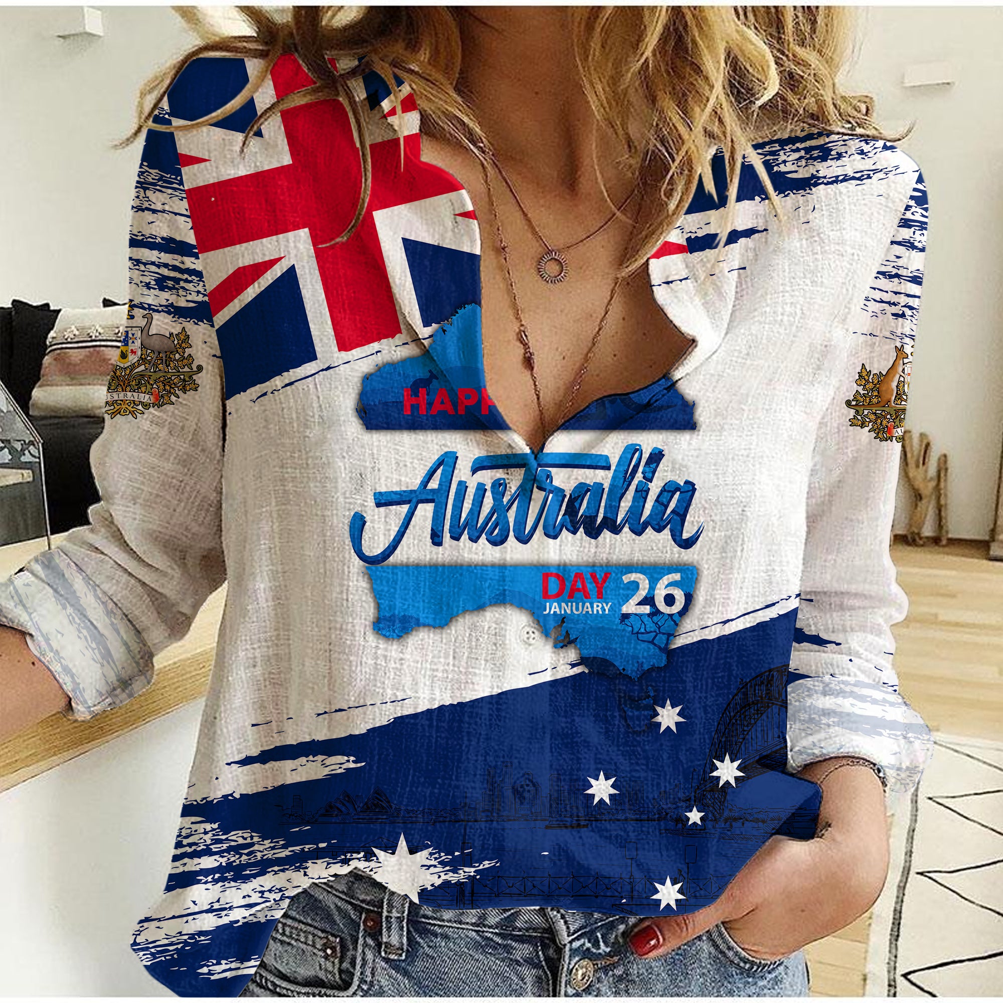 Happy Australia Day January 26 Women Casual Shirt - - Vibe Hoodie Shop