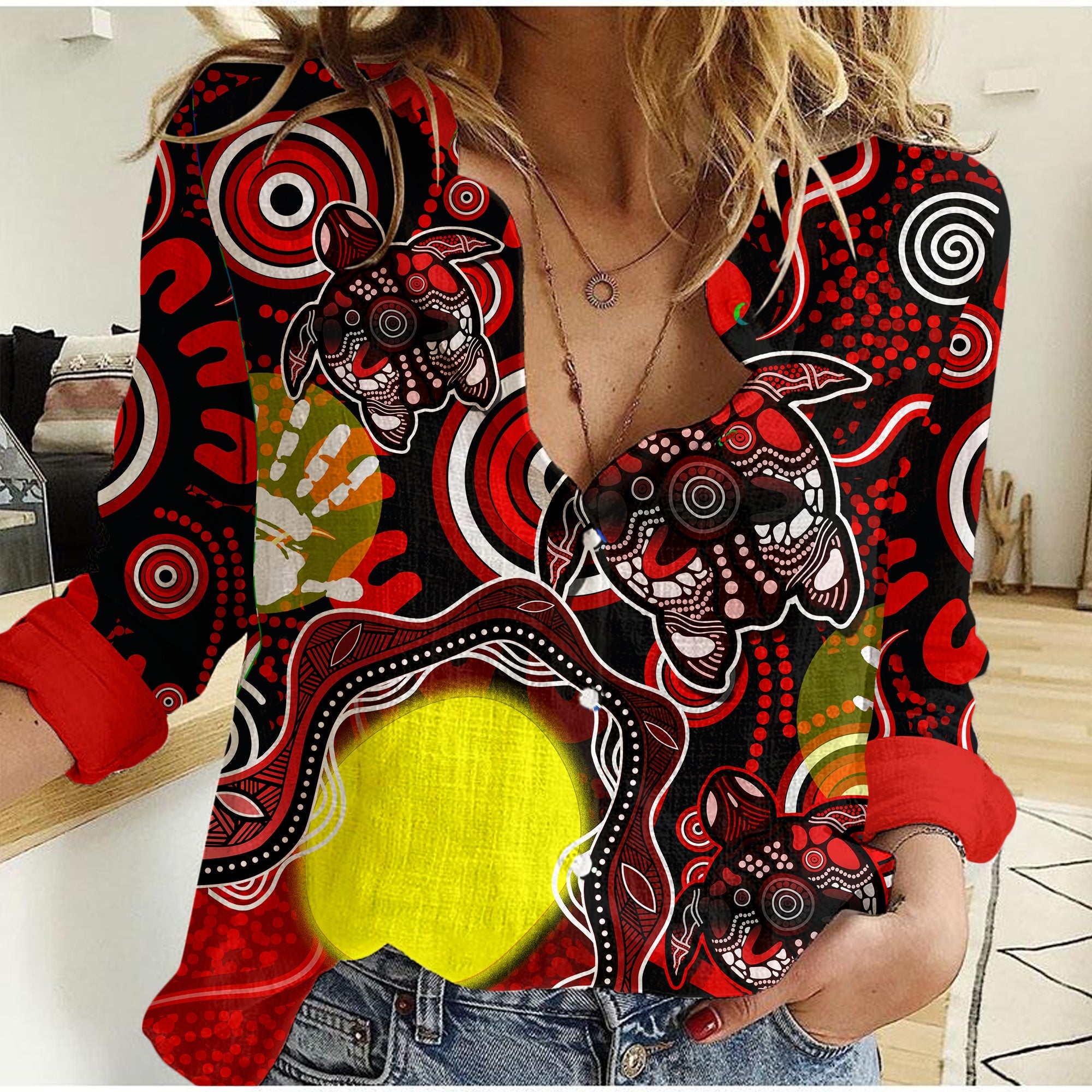 Aboriginal Flag NAIDOC Turtle Casual Shirt - Vibe Hoodie Shop