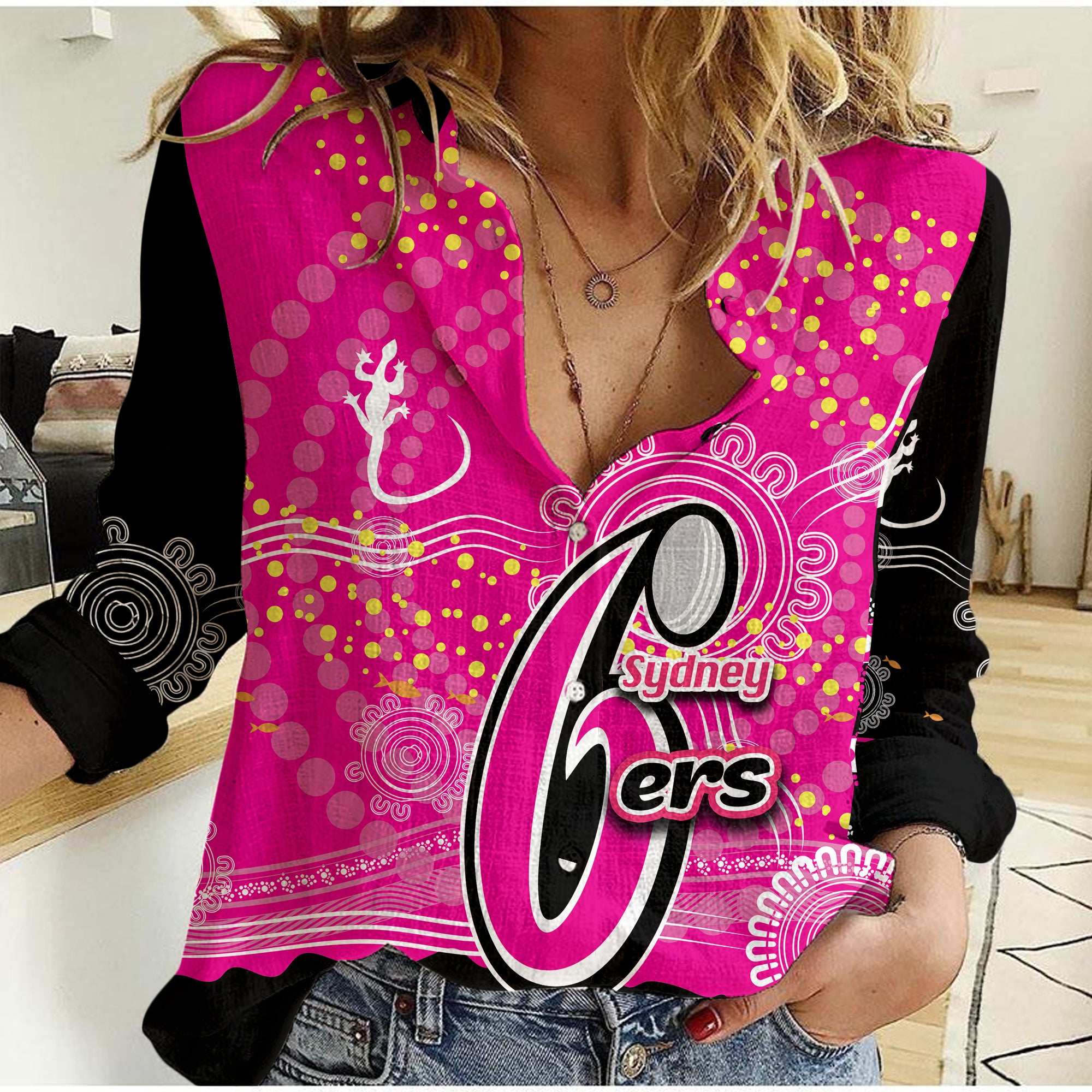 Sydney Sixers Casual shirt Cricket Dot Aboriginal Vibe - Vibe Hoodie Shop