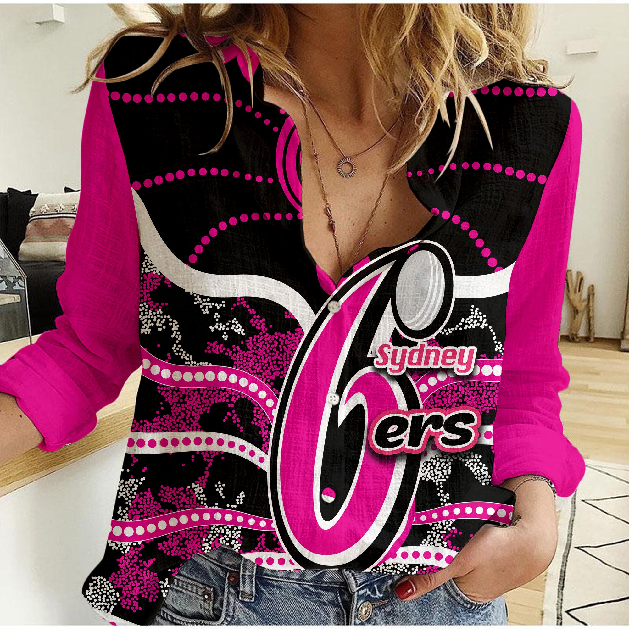 Sydney Sixers Casual shirt Cricket Dot Aboriginal - Vibe Hoodie Shop