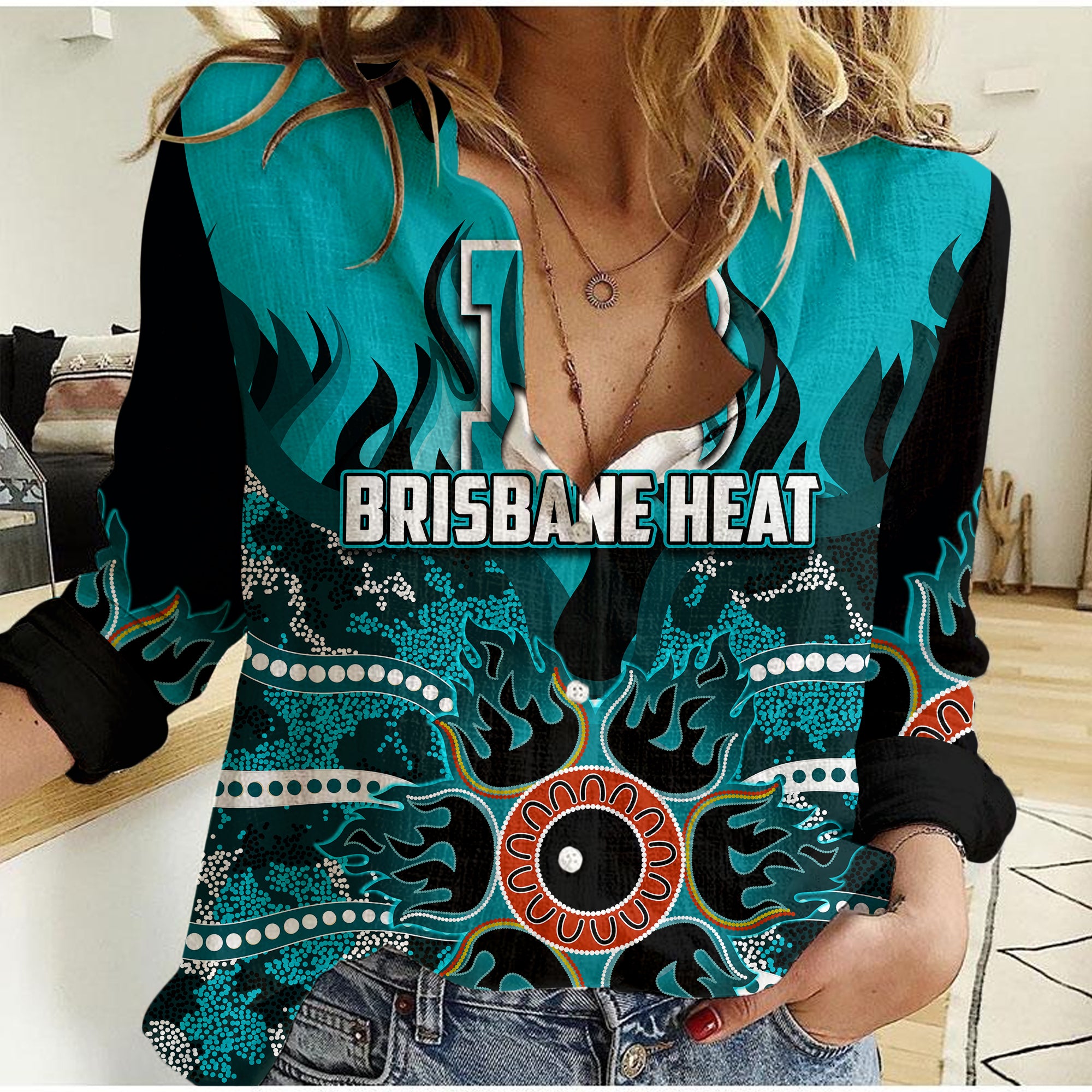 Brisbane Heat Casual shirt Cricket Dot Aboriginal - Vibe Hoodie Shop