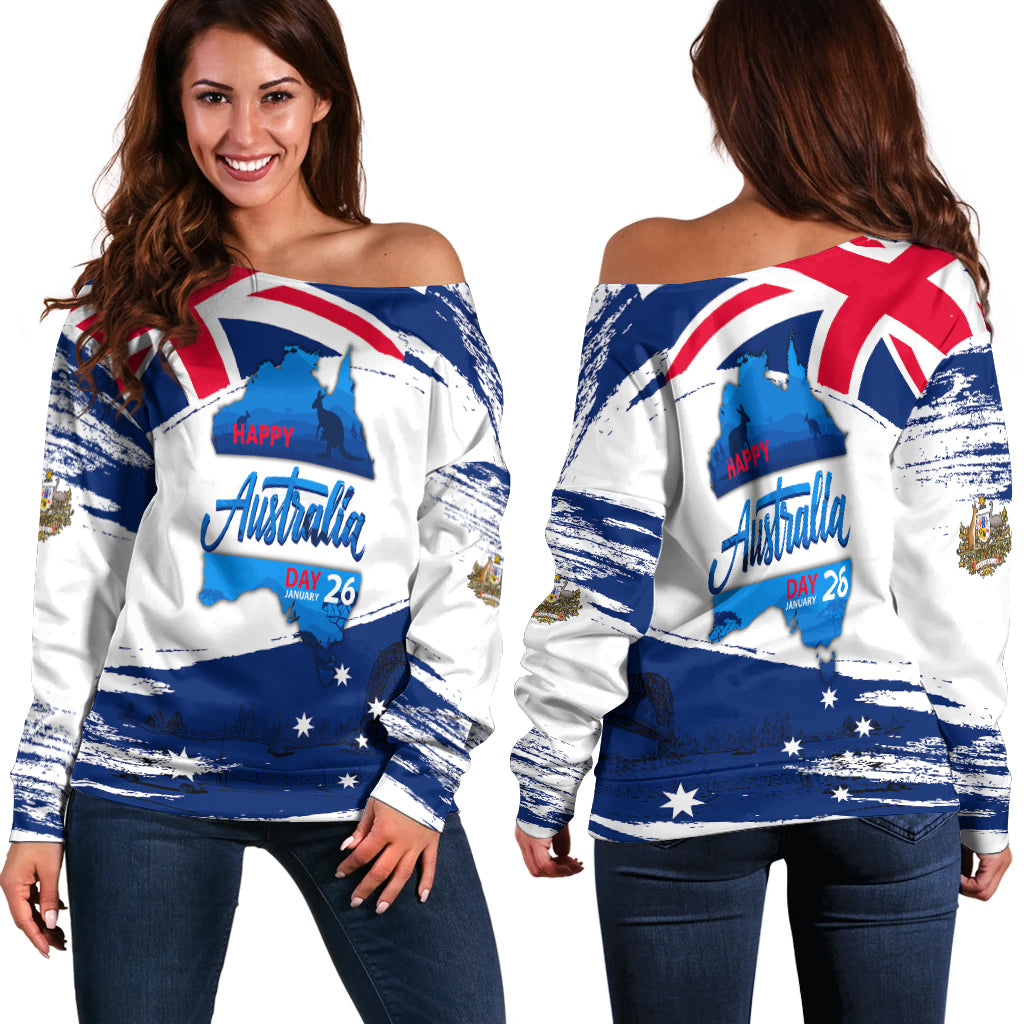 CHappy Australia Day January 26 Women Off Shoulder Sweater - - Vibe Hoodie Shop