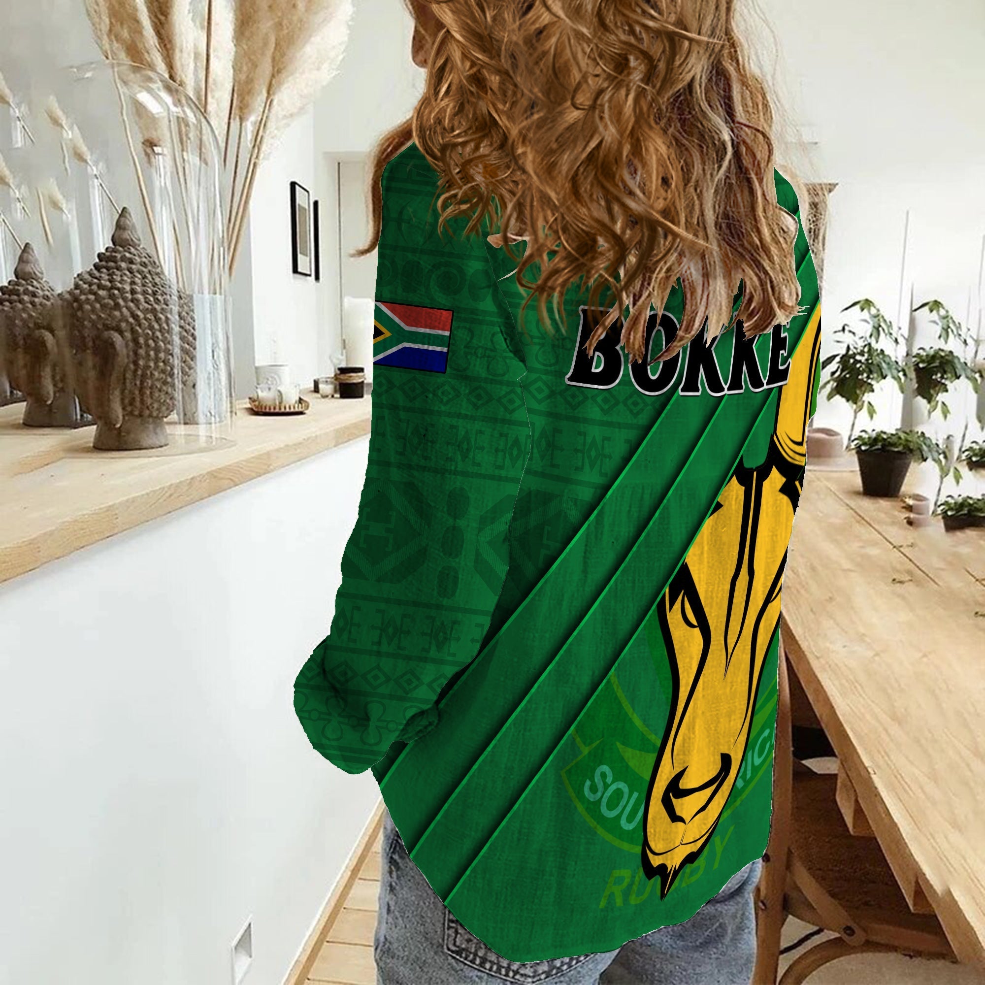 South Africa Rugby Women Casual Shirt Bokke Springboks With African Pattern Stronger Together - Vibe Hoodie Shop