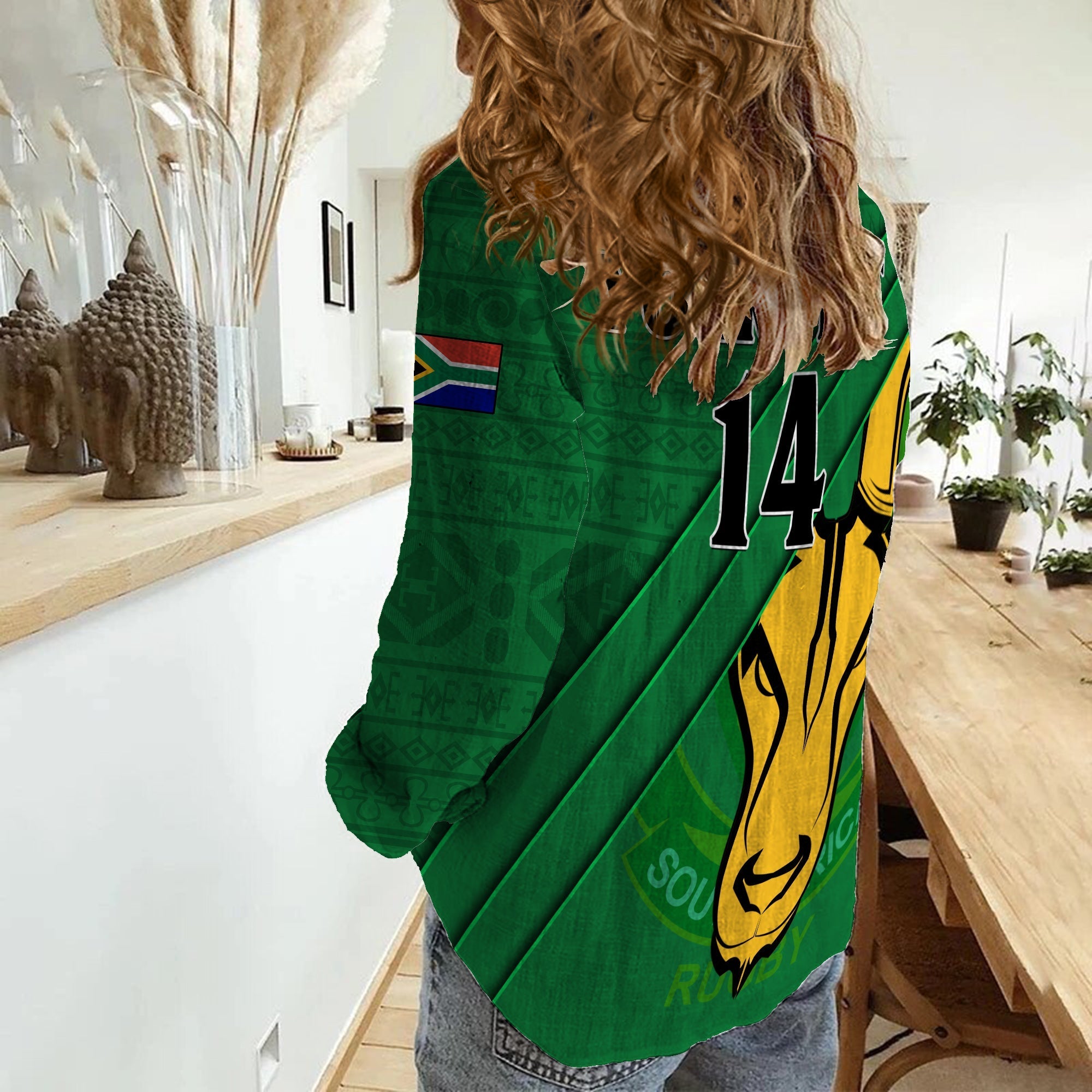 (Custom Text And Number) South Africa Rugby Women Casual Shirt Bokke Springboks With African Pattern Stronger Together - Vibe Hoodie Shop