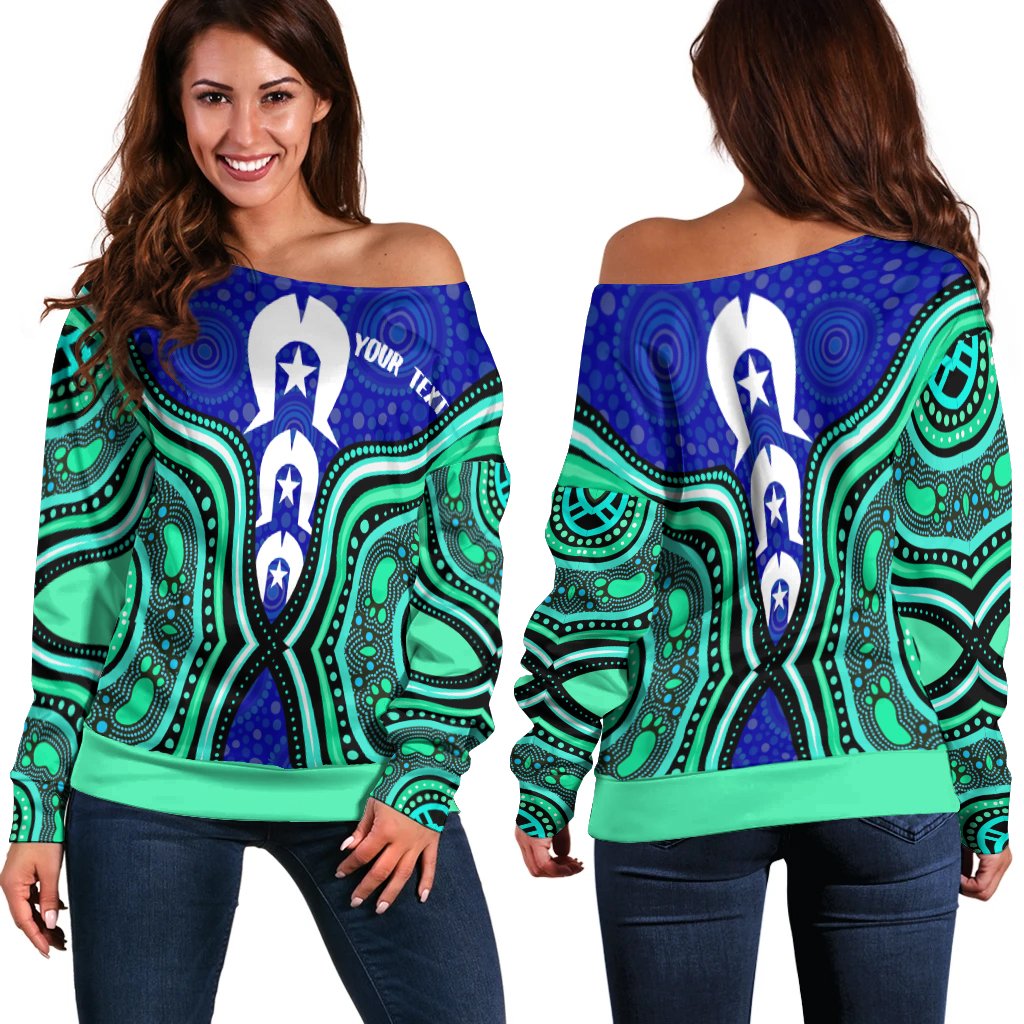 Torres Strait Personalised Women's Off Shoulder Sweater - Torres Strait Symbol And Aboriginal Patterns - Vibe Hoodie Shop