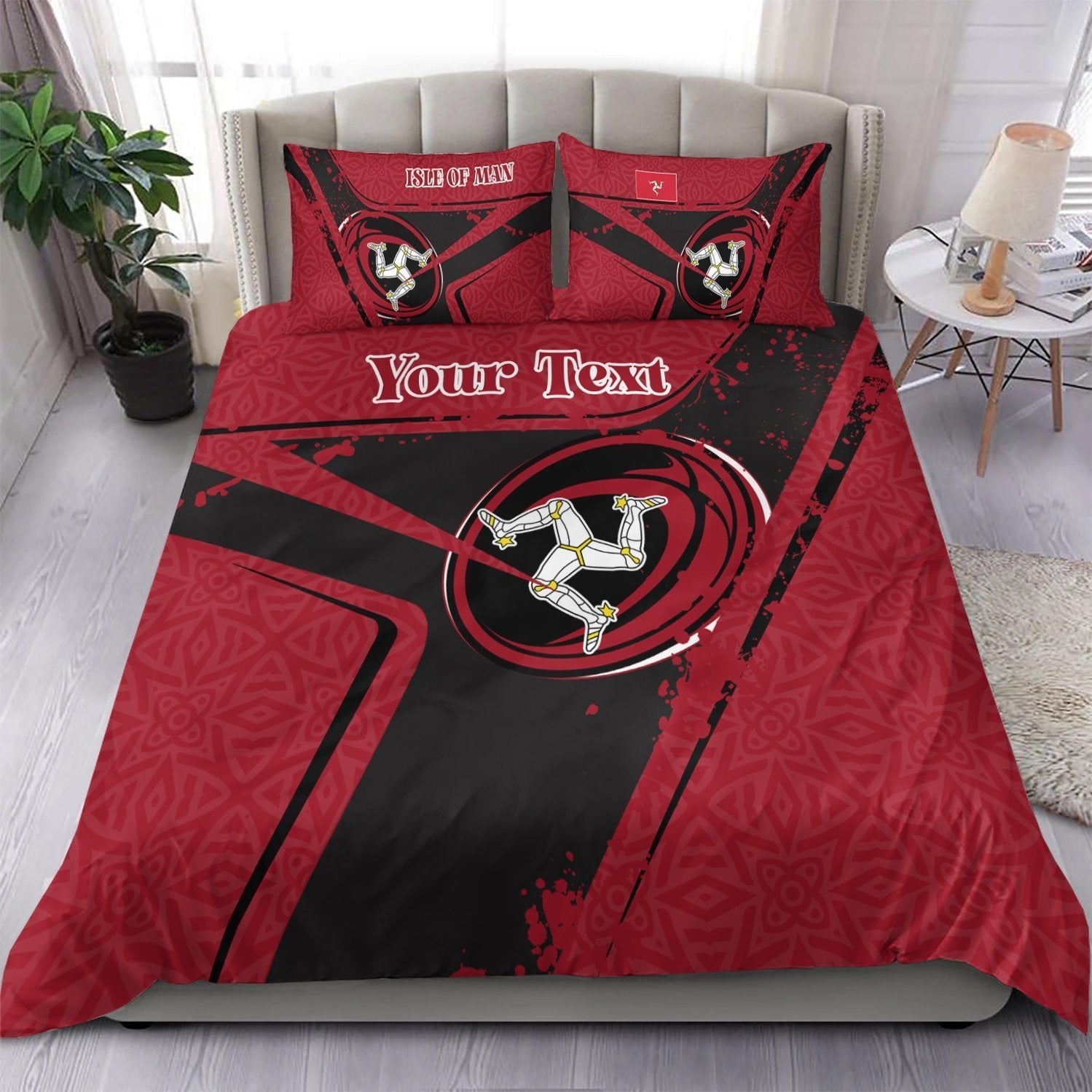 (Custom Text) Isle Of Man Rugby Personalised Bedding Set - Isle Of Man Rugby - Vibe Hoodie Shop