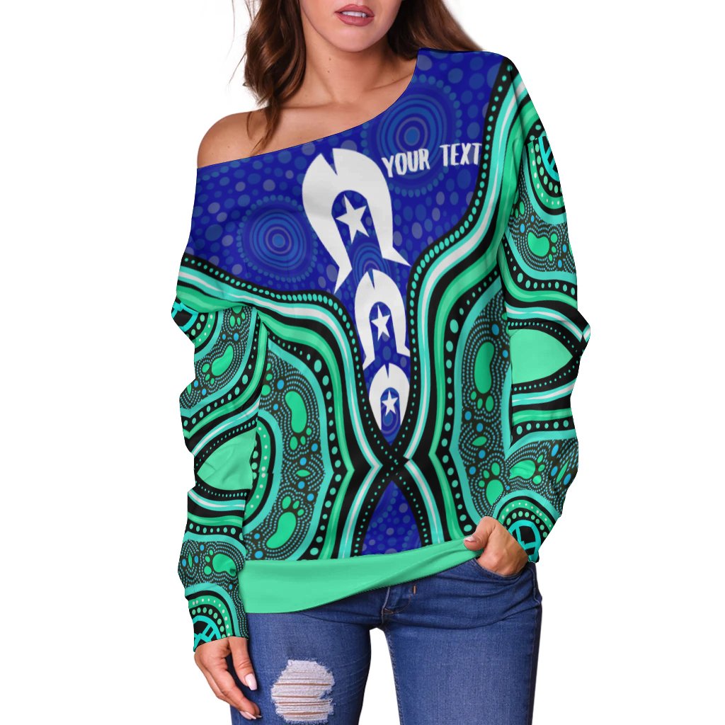 Torres Strait Personalised Women's Off Shoulder Sweater - Torres Strait Symbol And Aboriginal Patterns - Vibe Hoodie Shop