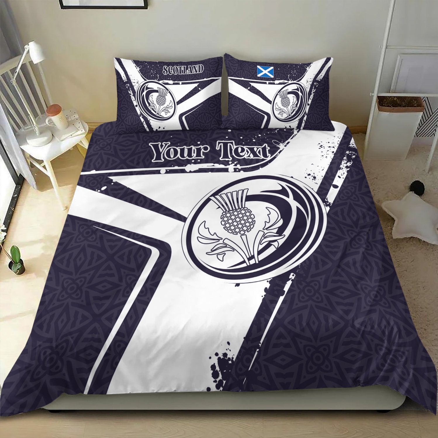 (Custom Text) Scotland Rugby Personalised Bedding Set - Scottish Rugby - Vibe Hoodie Shop