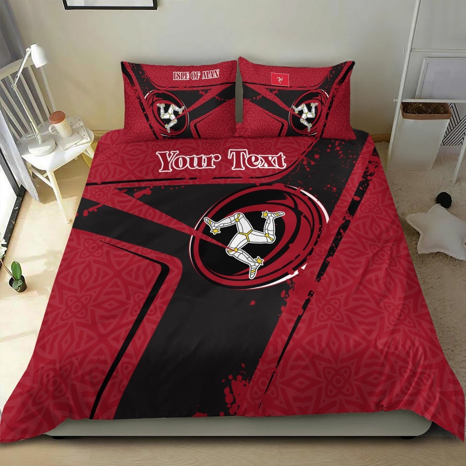 (Custom Text) Isle Of Man Rugby Personalised Bedding Set - Isle Of Man Rugby - Vibe Hoodie Shop