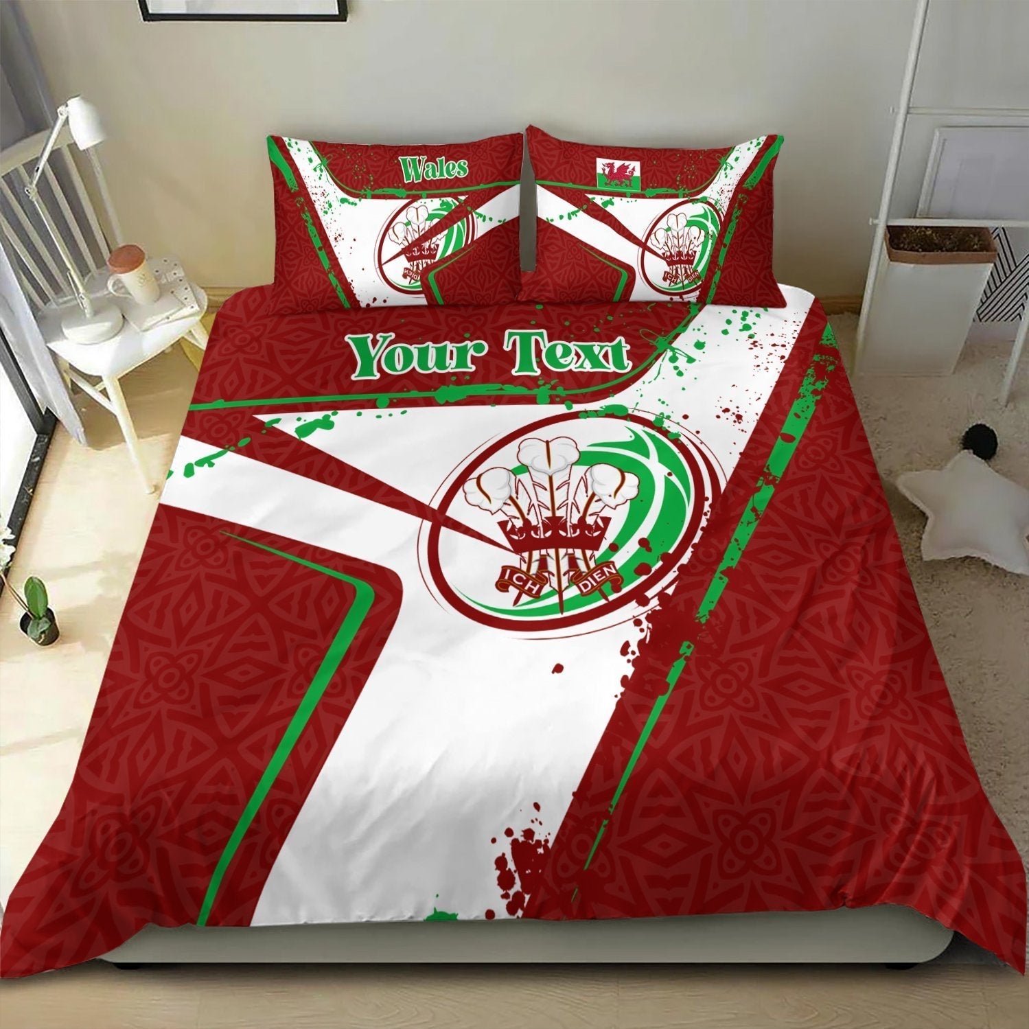(Custom Text) Wales Rugby Personalised Bedding Set - Welsh Rugby - Vibe Hoodie Shop