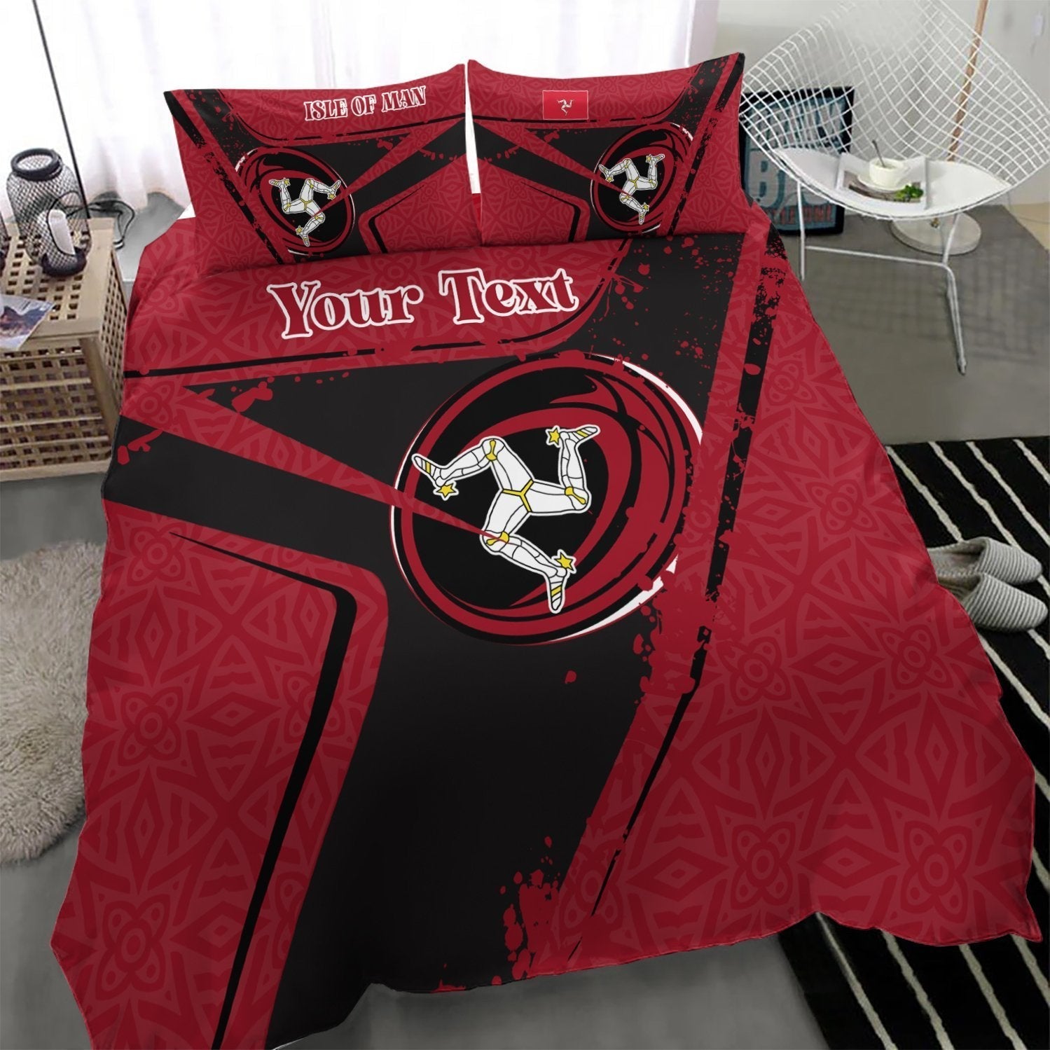 (Custom Text) Isle Of Man Rugby Personalised Bedding Set - Isle Of Man Rugby - Vibe Hoodie Shop