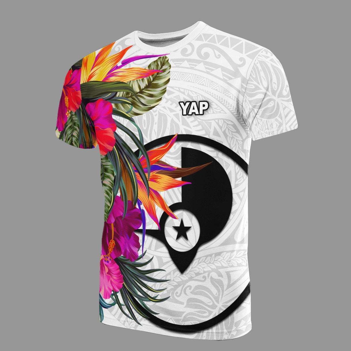 Vibe Hoodie Yap Micronesian T shirt - Hibiscus White Pattern - Vibe Hoodie Shop