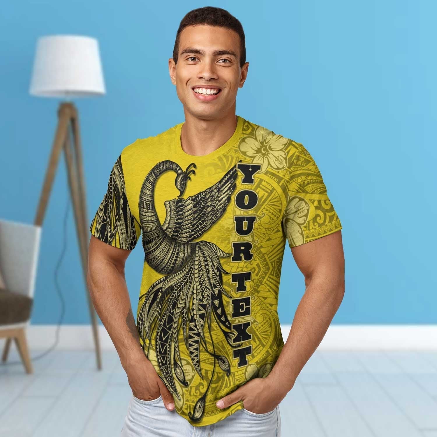 Tokelau Custom Personalised T shirt - Polynesian Phoenix Bird, Fairytales Bird Yellow - Vibe Hoodie Shop