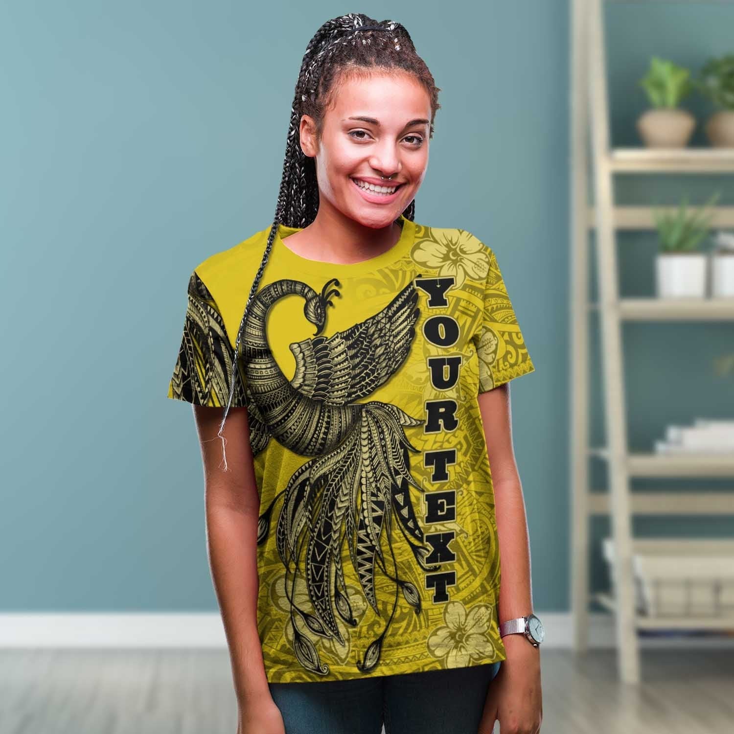 Tokelau Custom Personalised T shirt - Polynesian Phoenix Bird, Fairytales Bird Yellow - Vibe Hoodie Shop