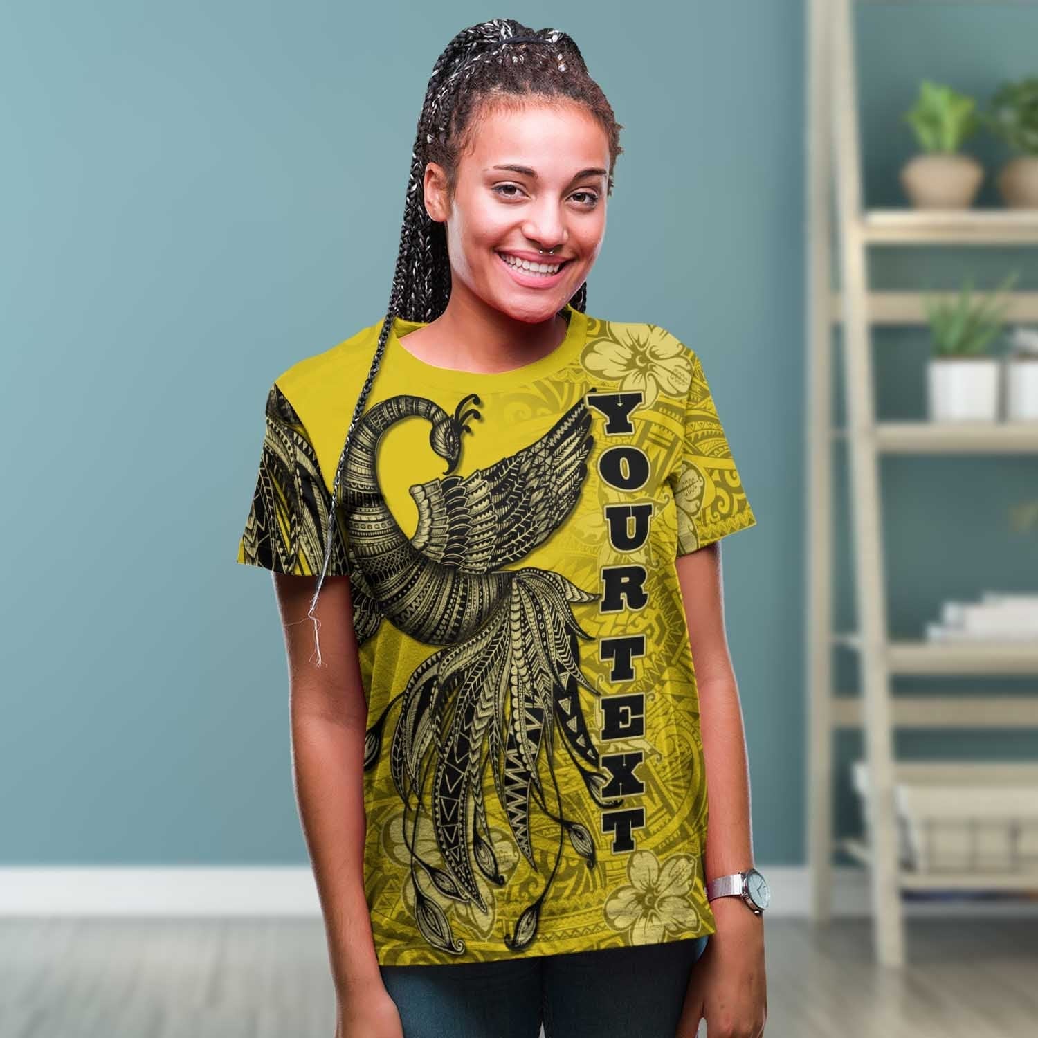 Tuvalu Custom Personalised T shirt - Polynesian Phoenix Bird, Fairytales Bird Yellow - Vibe Hoodie Shop