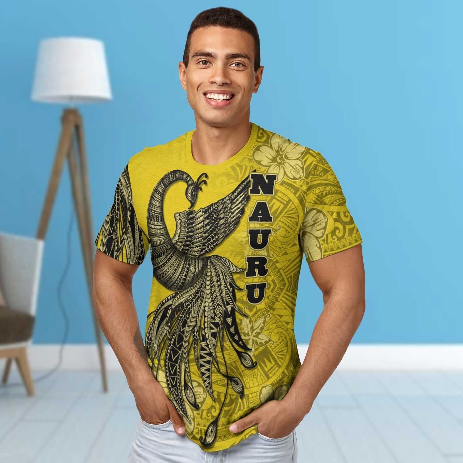 Nauru T shirt - Polynesian Phoenix Bird, Fairytales Bird Yellow - Vibe Hoodie Shop