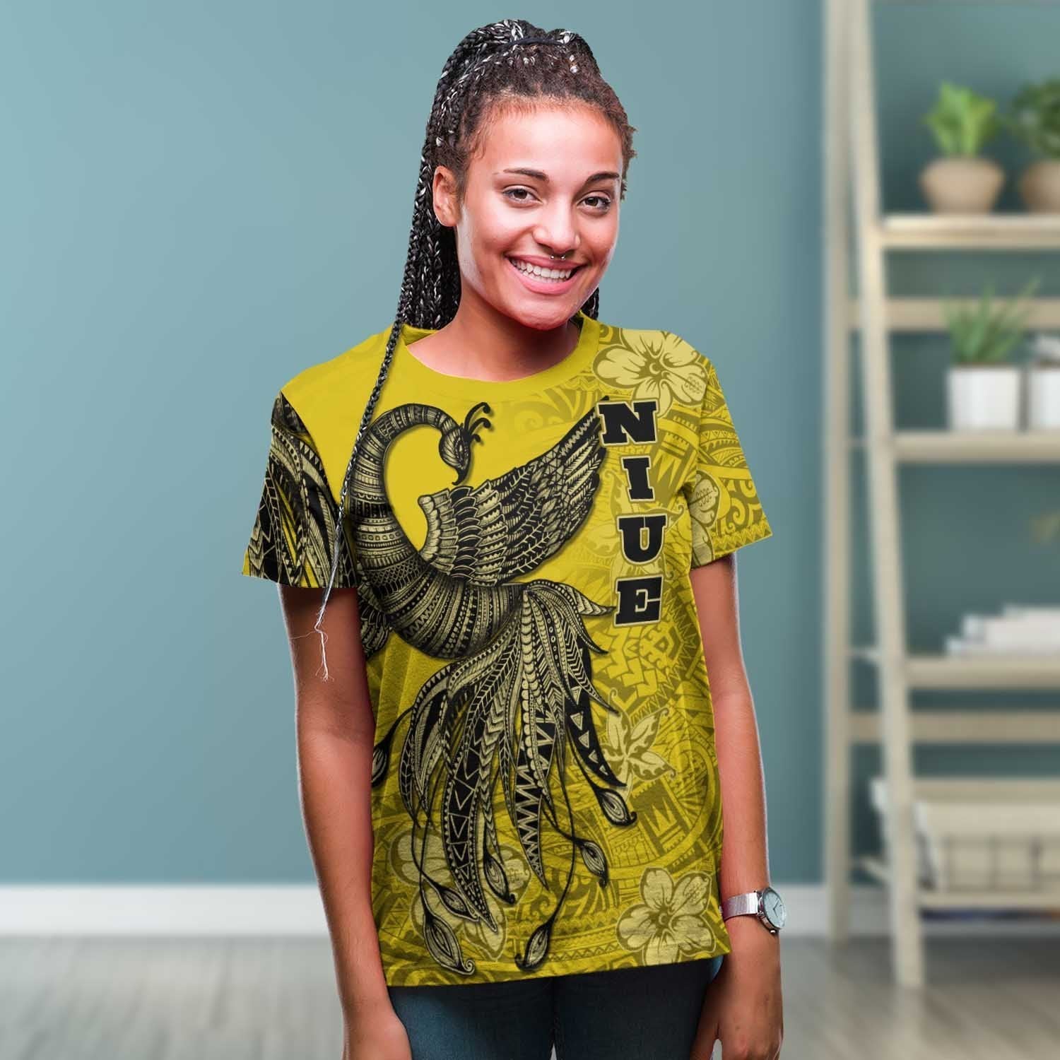Niue T shirt - Polynesian Phoenix Bird, Fairytales Bird Yellow - Vibe Hoodie Shop