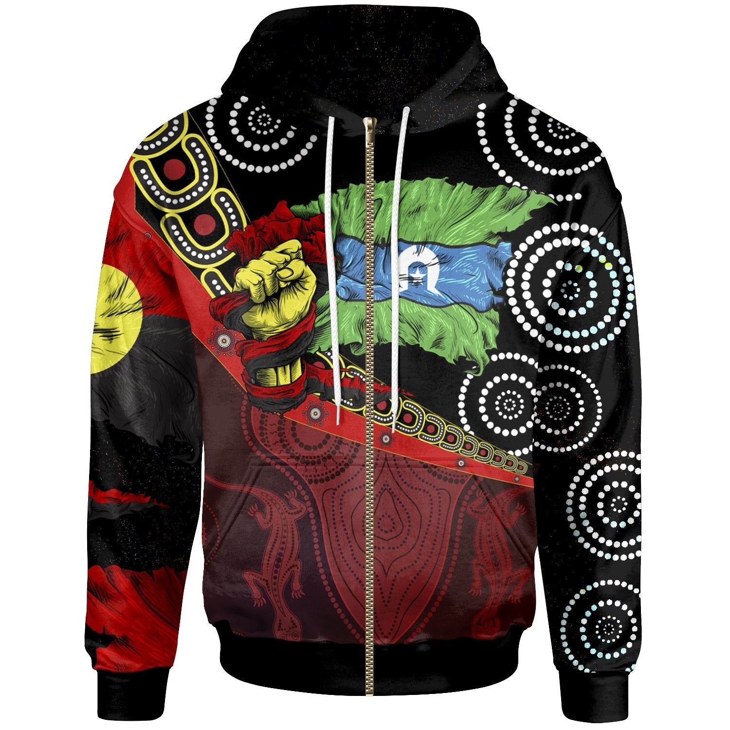 Zip Hoodie - Aboriginal Flags and Dot Acrylic Paint Style NAIDOC - Unisex - Vibe Hoodie Shop