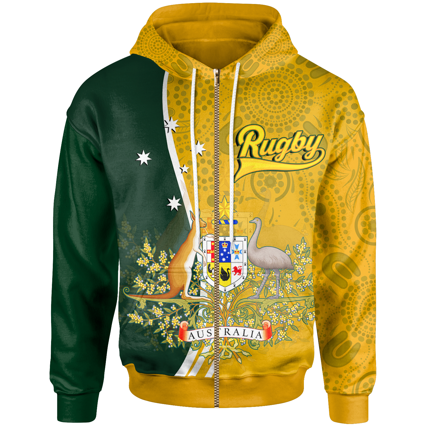 Zip - Up Hoodie - Australia Coat Of Arm In Rugby Style - Vibe Hoodie Shop