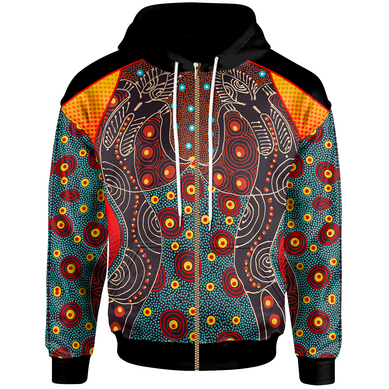 Zip - Up Hoodie - Aboriginal Sublimation Dot Pattern Style (Red) - Vibe Hoodie Shop