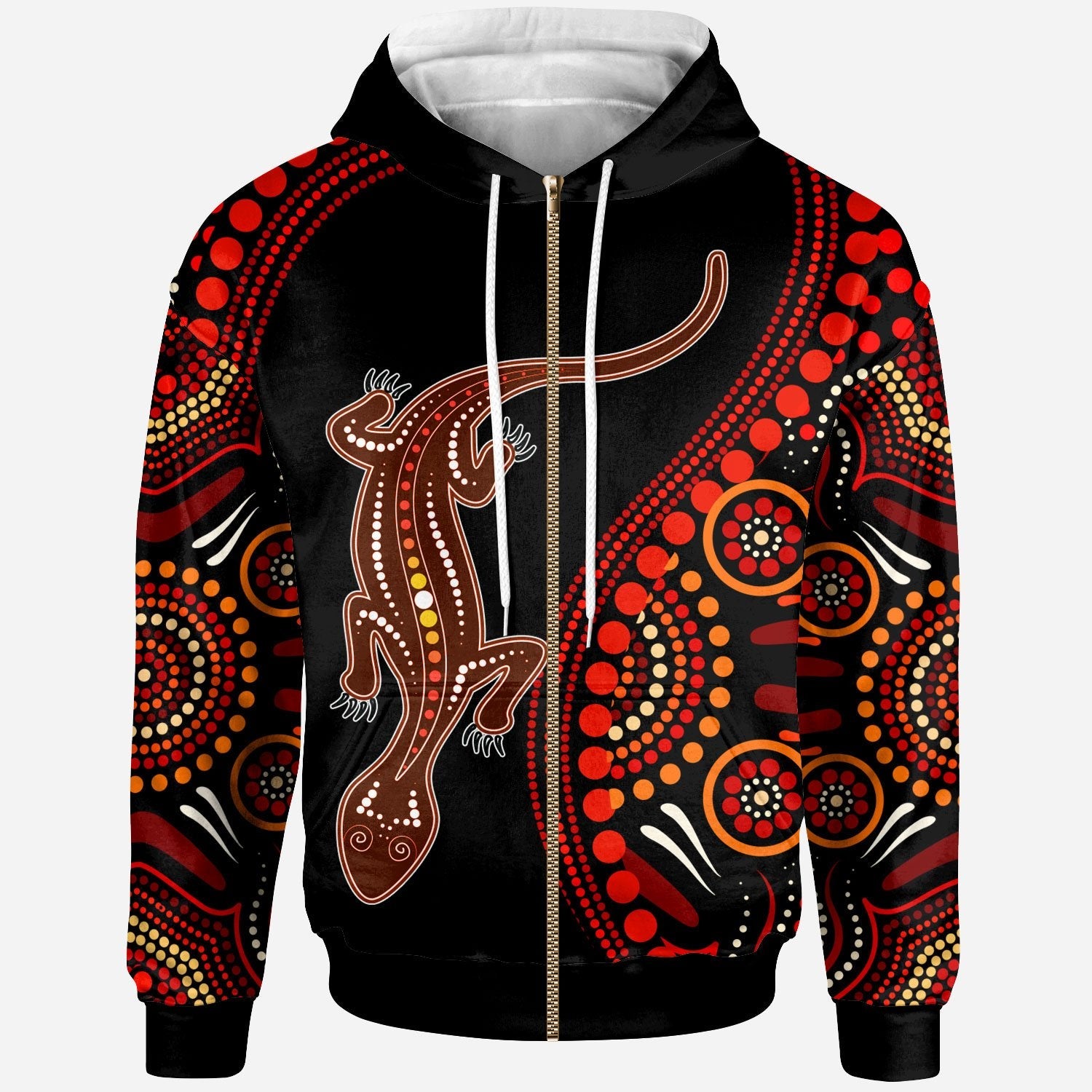 Aboriginal Personalised Zip - Up Hoodie - Aboriginal Lizard With Dot Painting Patterns - Vibe Hoodie Shop