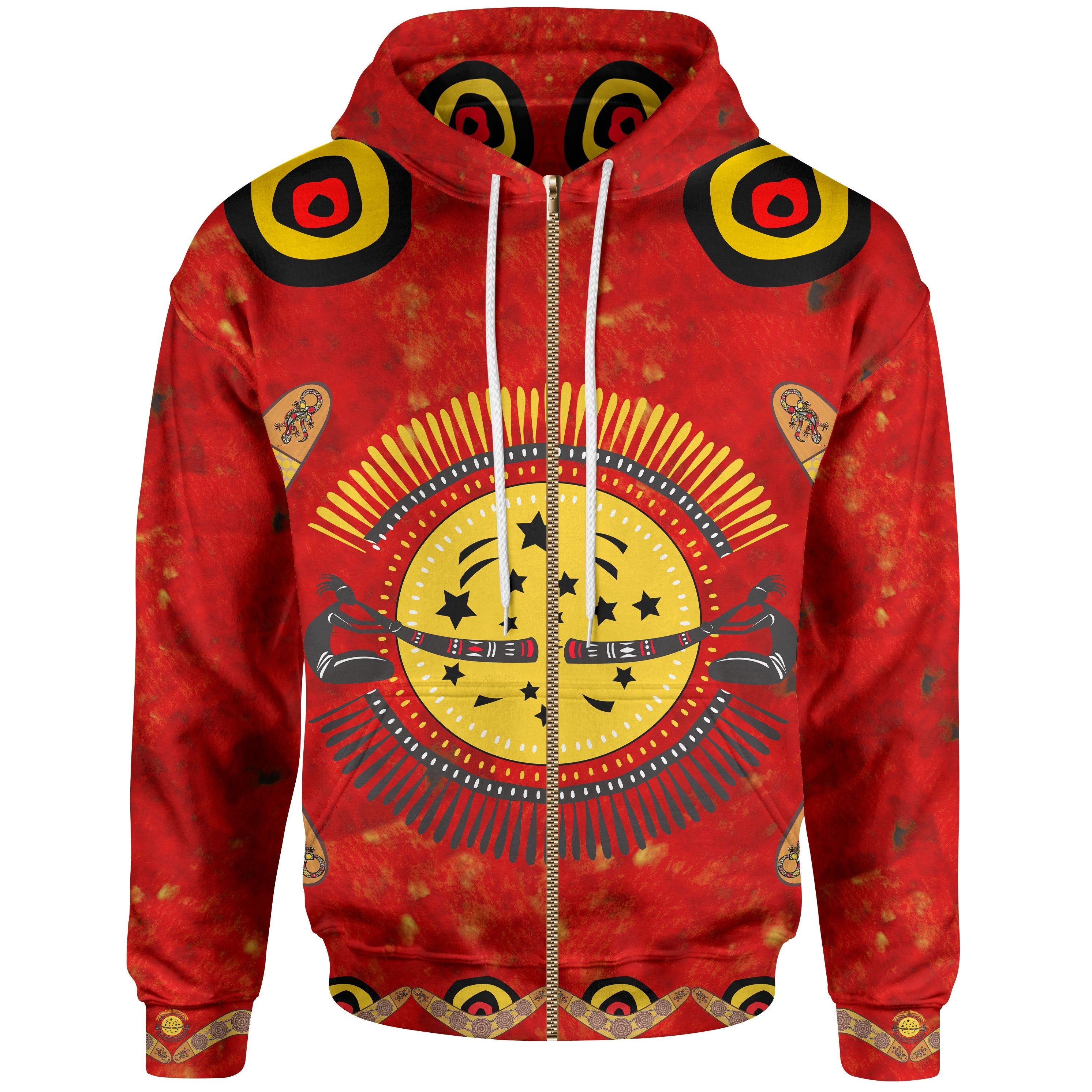 Aboriginal Zip - Up Hoodie, Lizard And Boomerang Patterns - Vibe Hoodie Shop