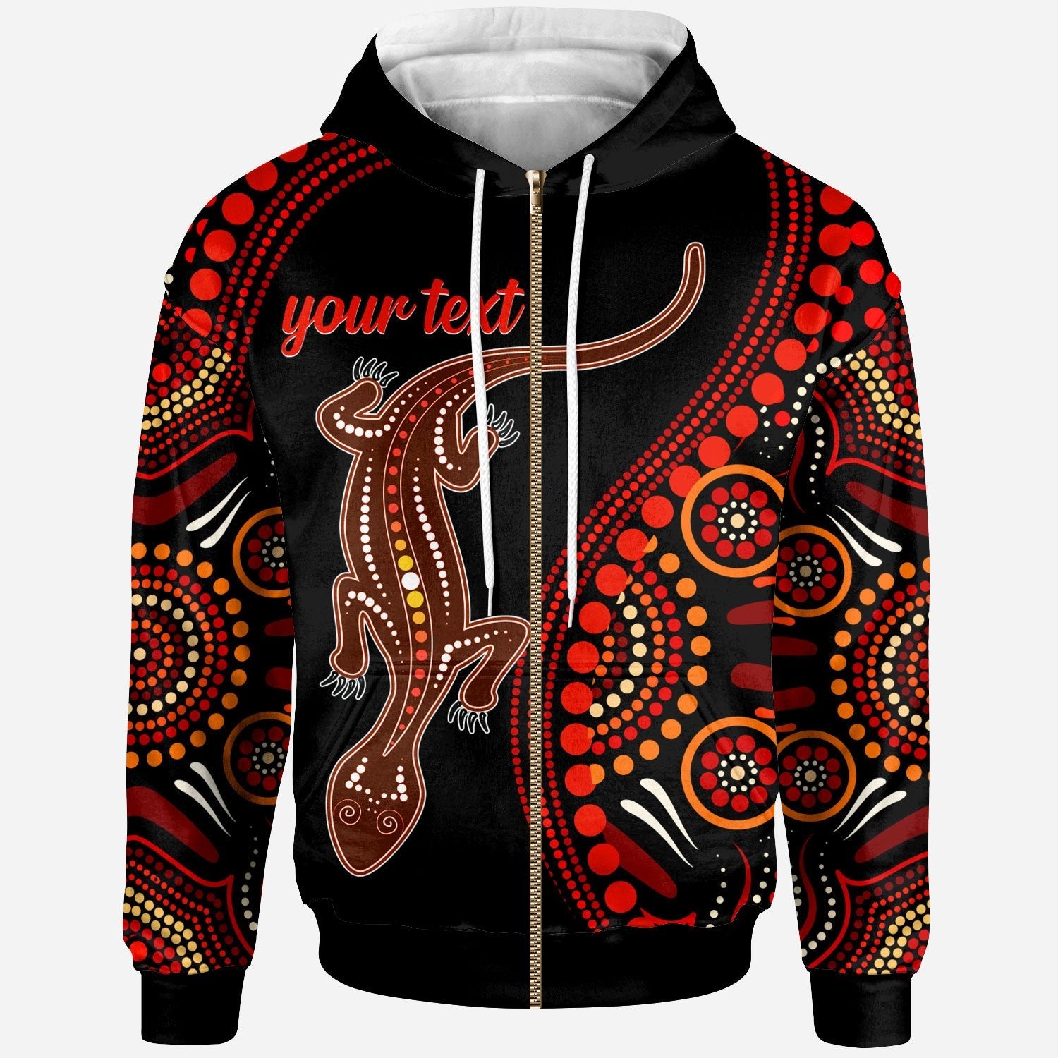 Aboriginal Personalised Zip - Up Hoodie - Aboriginal Lizard With Dot Painting Patterns - Vibe Hoodie Shop