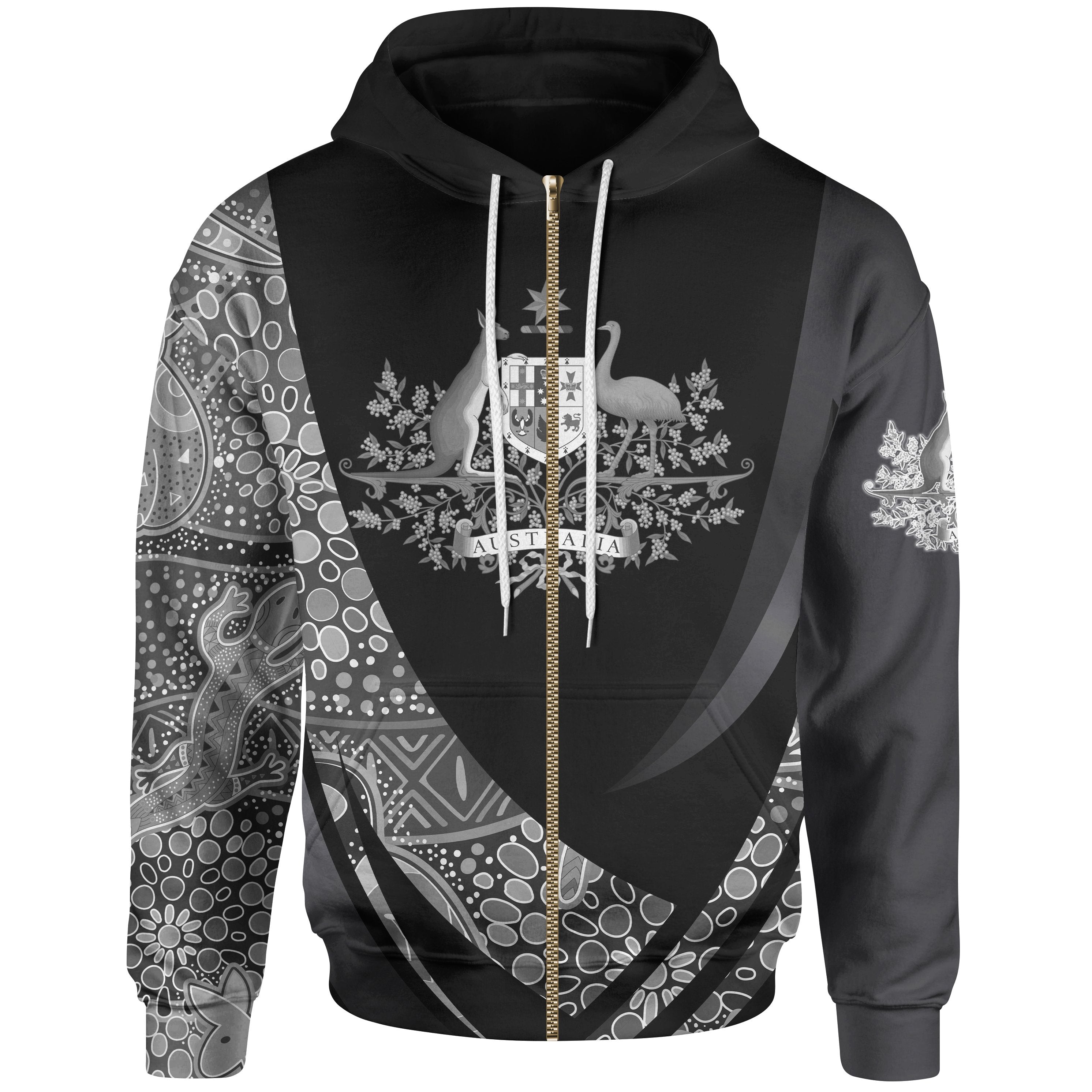 Zip Hoodie - Australia Coat Of Arms Aboriginal Patterns - Vibe Hoodie Shop