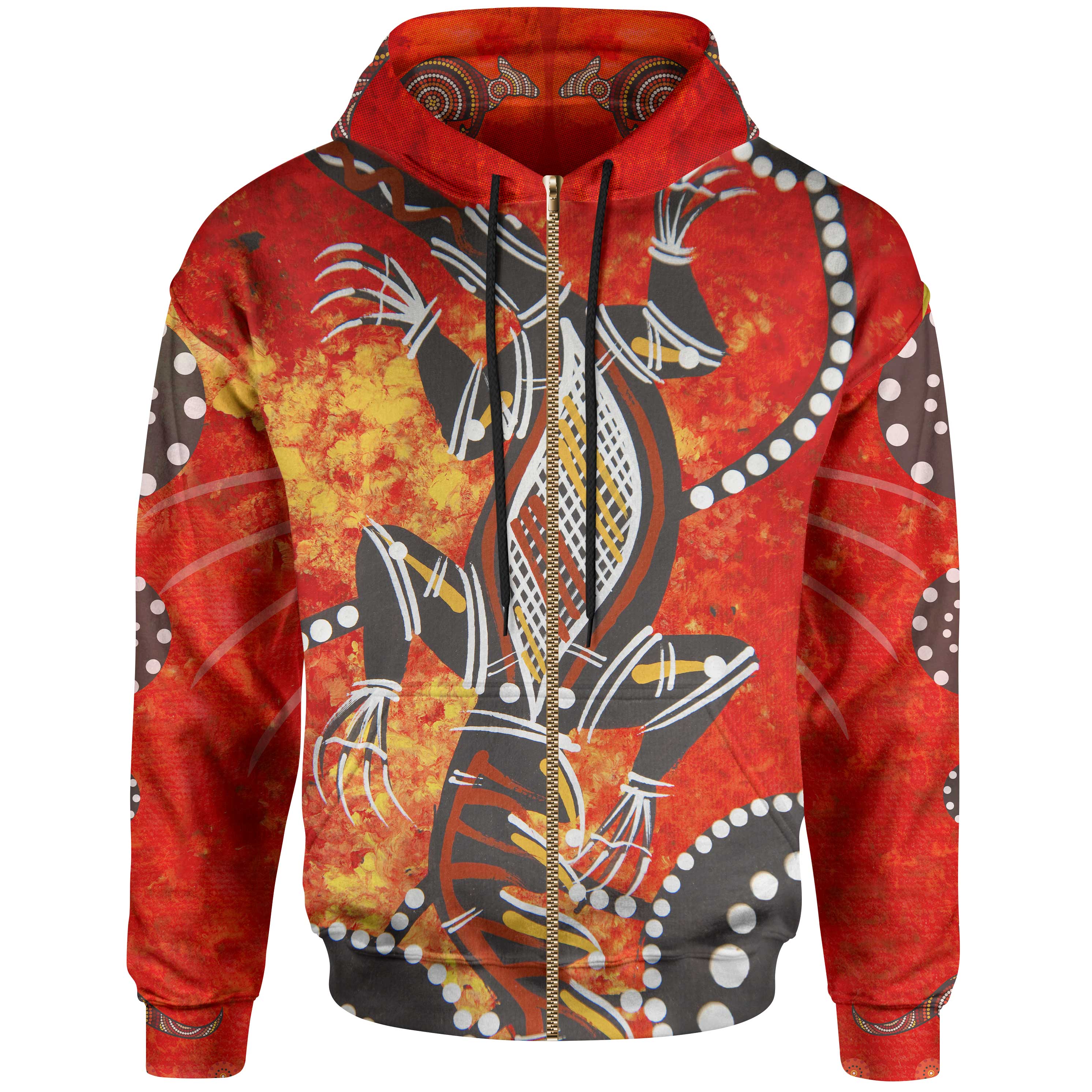 Zip - Up Hoodie - Crocodile And Kangaroo Dot Painting Art - Vibe Hoodie Shop