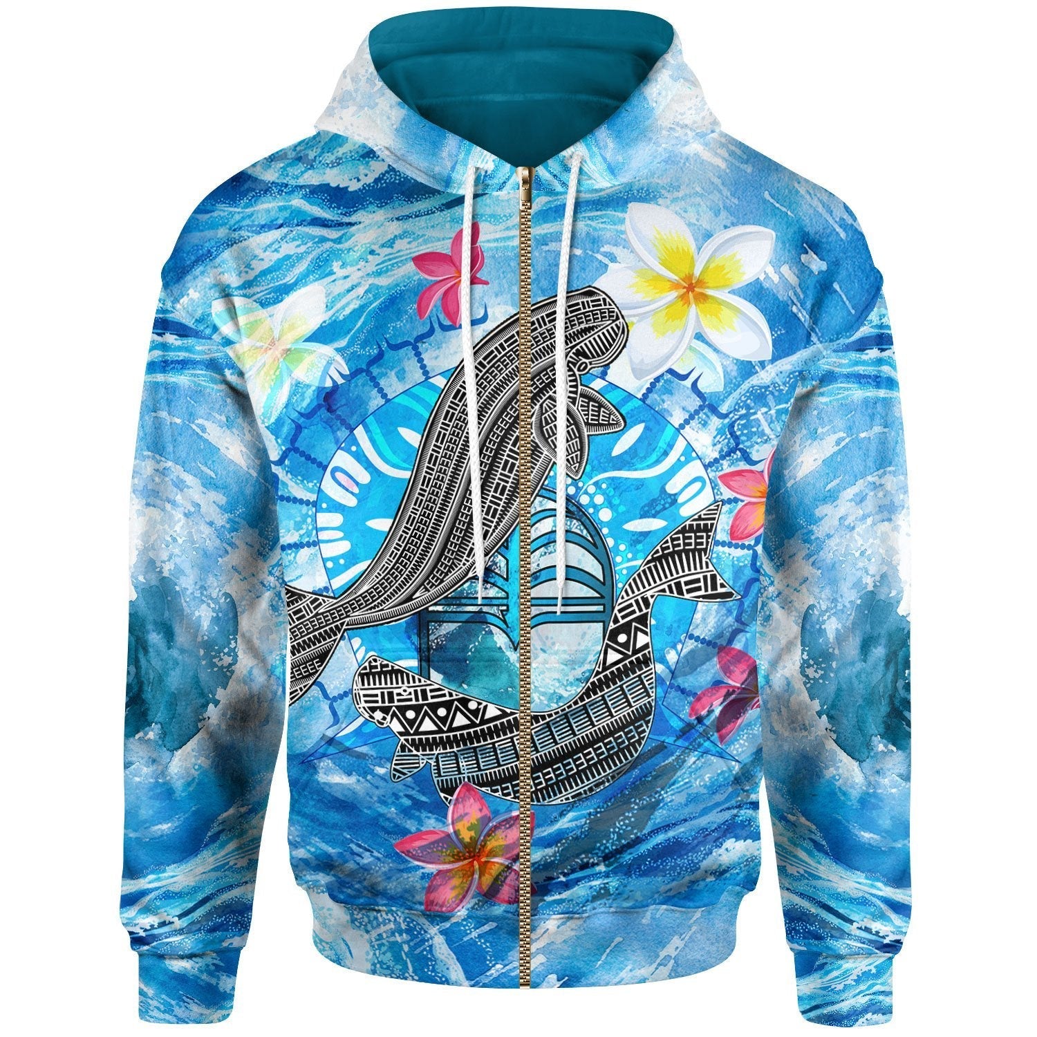 Vibe Hoodie Torres Strait Zip - Up Hoodie - Sea, Dhari And Dolphin - RLT20 - Vibe Hoodie Shop