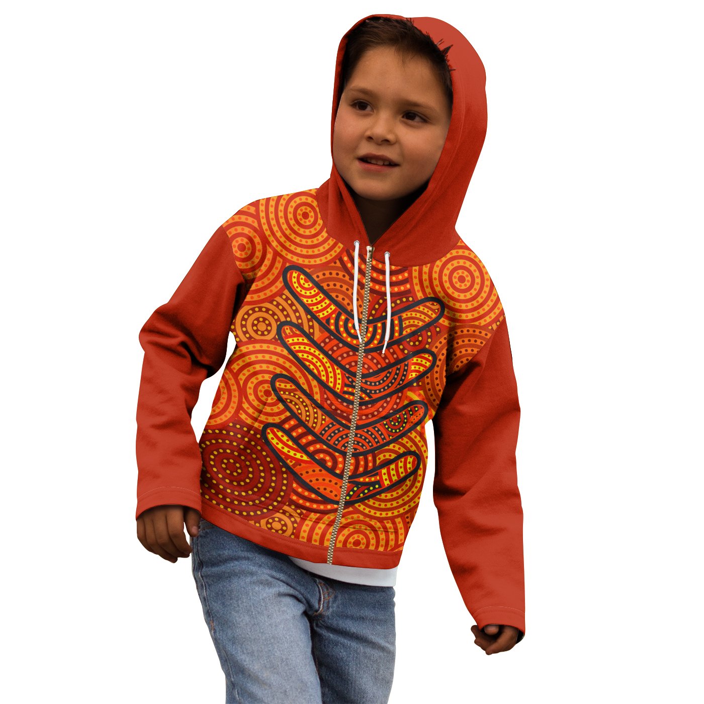 Aboriginal Zip - Up Hoodie - Aboriginal Boomerangs And Dot Circle - Vibe Hoodie Shop