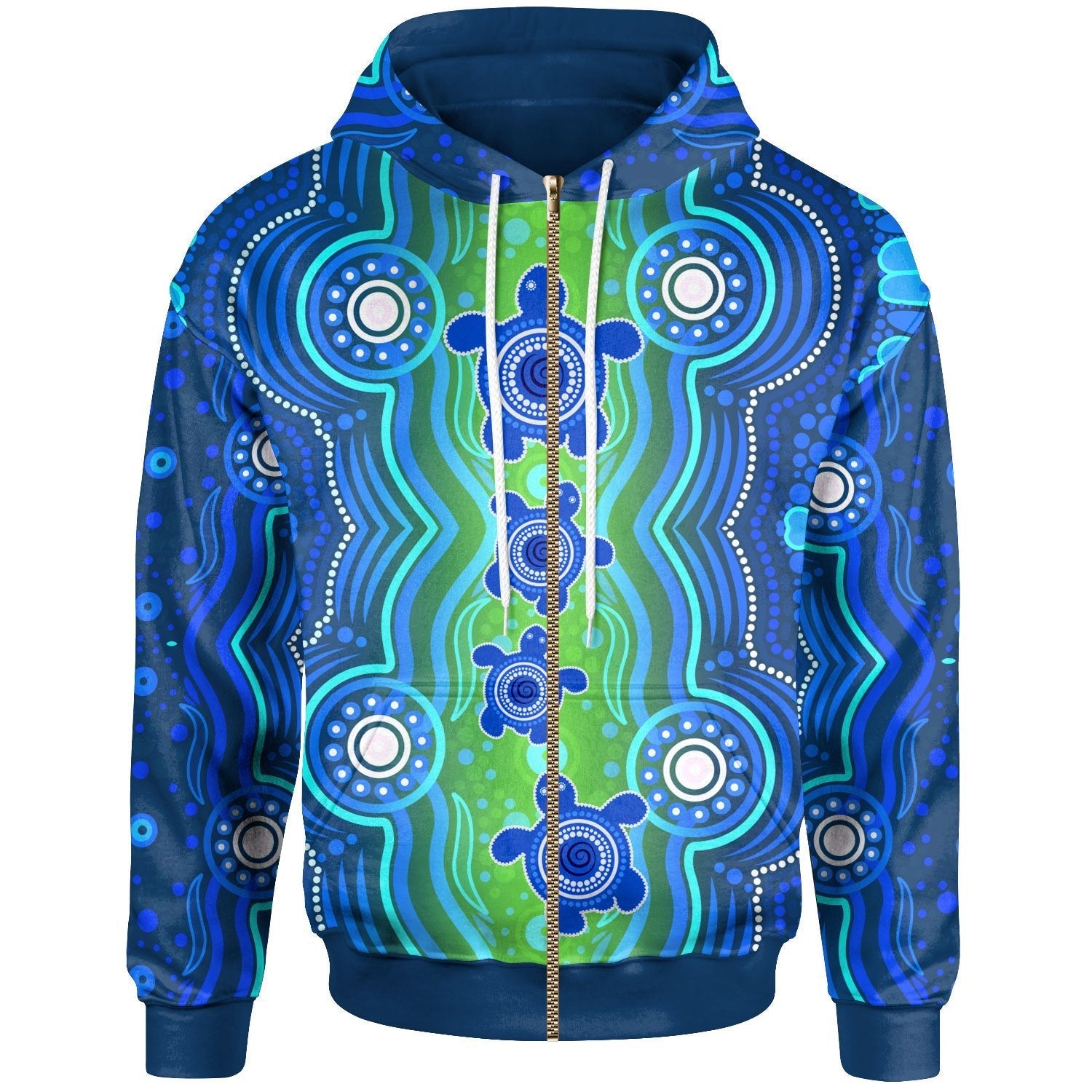 Aboriginal Zip - Up Hoodie - Aboriginal Turtle Family - Vibe Hoodie Shop