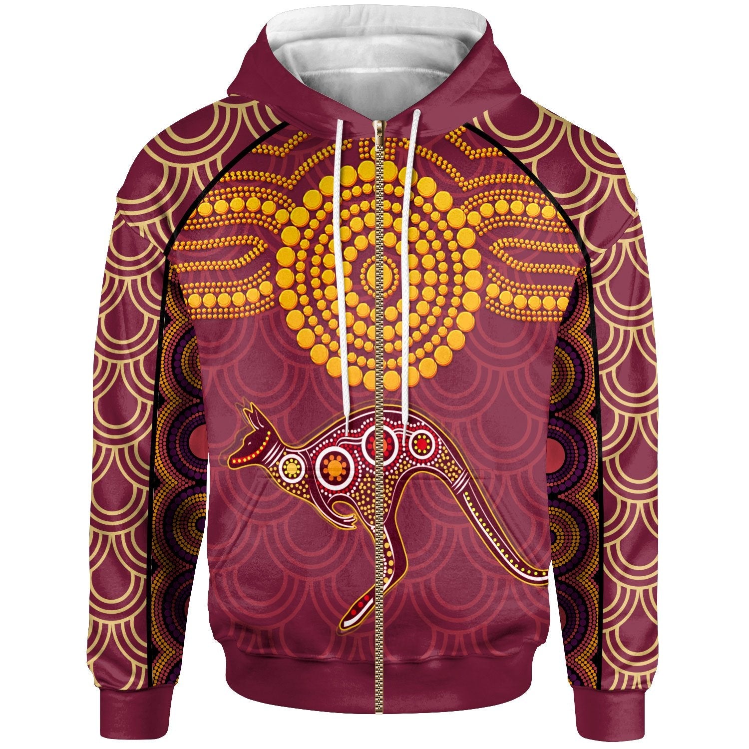 Aboriginal Zip - Up Hoodie - Aboriginal Kangaroo - Vibe Hoodie Shop